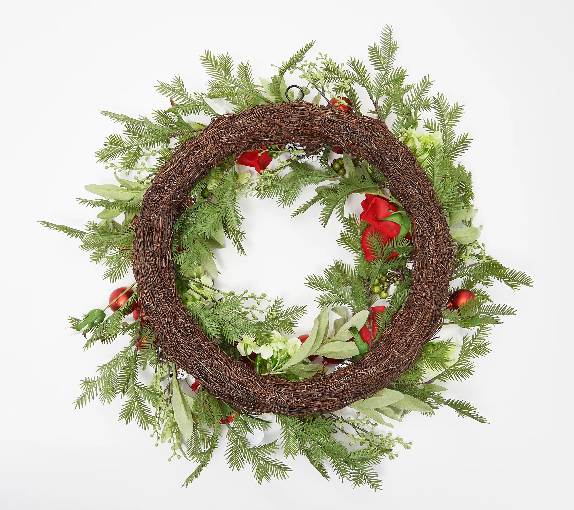 Christmas Rose, Hydrangea and Berry Wreath by Valerie