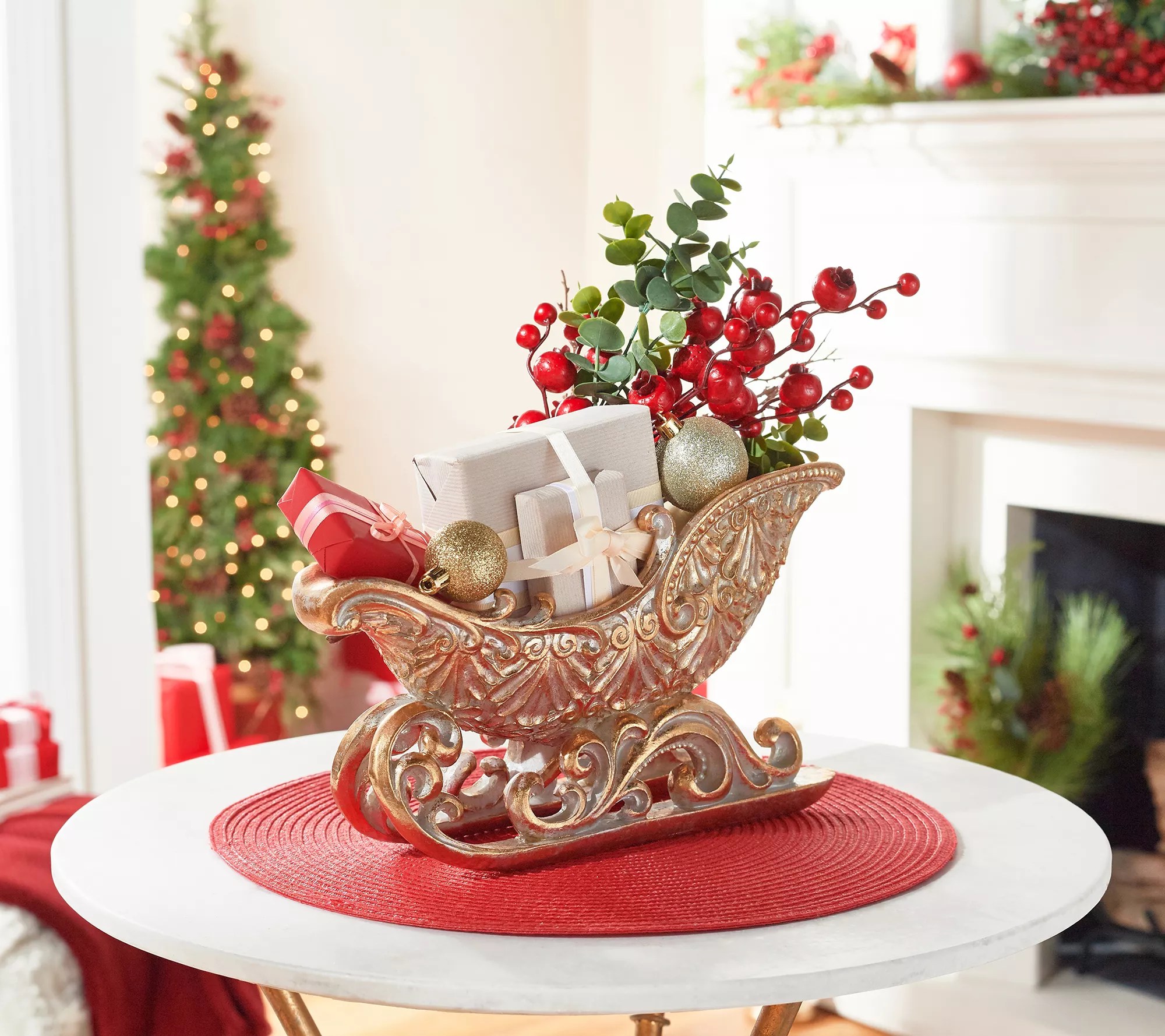 Decorative Antiqued Sleigh with Scrollwork Runners by Valerie