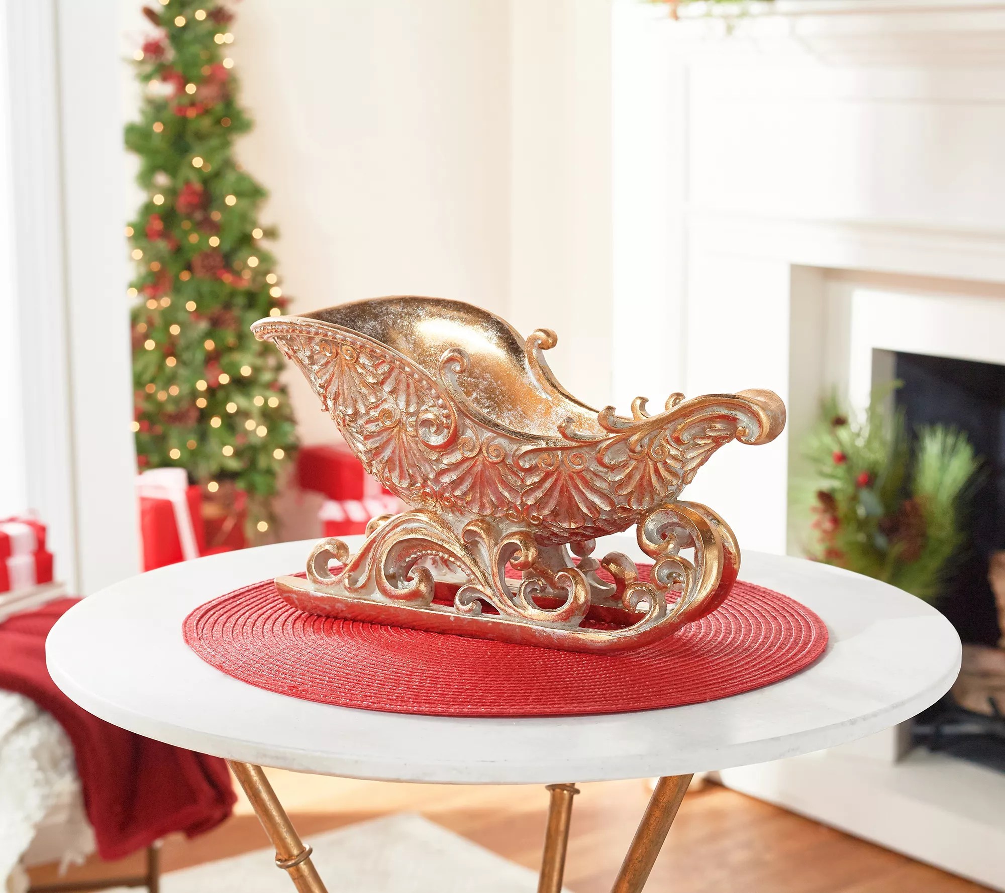 Decorative Antiqued Sleigh with Scrollwork Runners by Valerie