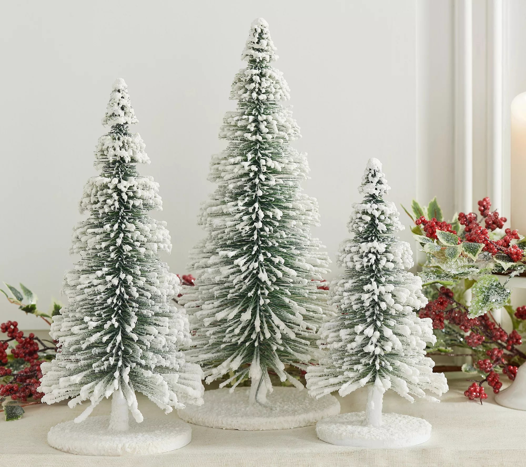 "As Is" Set of 3 Snow Kissed Bottlebrush Trees by Valerie