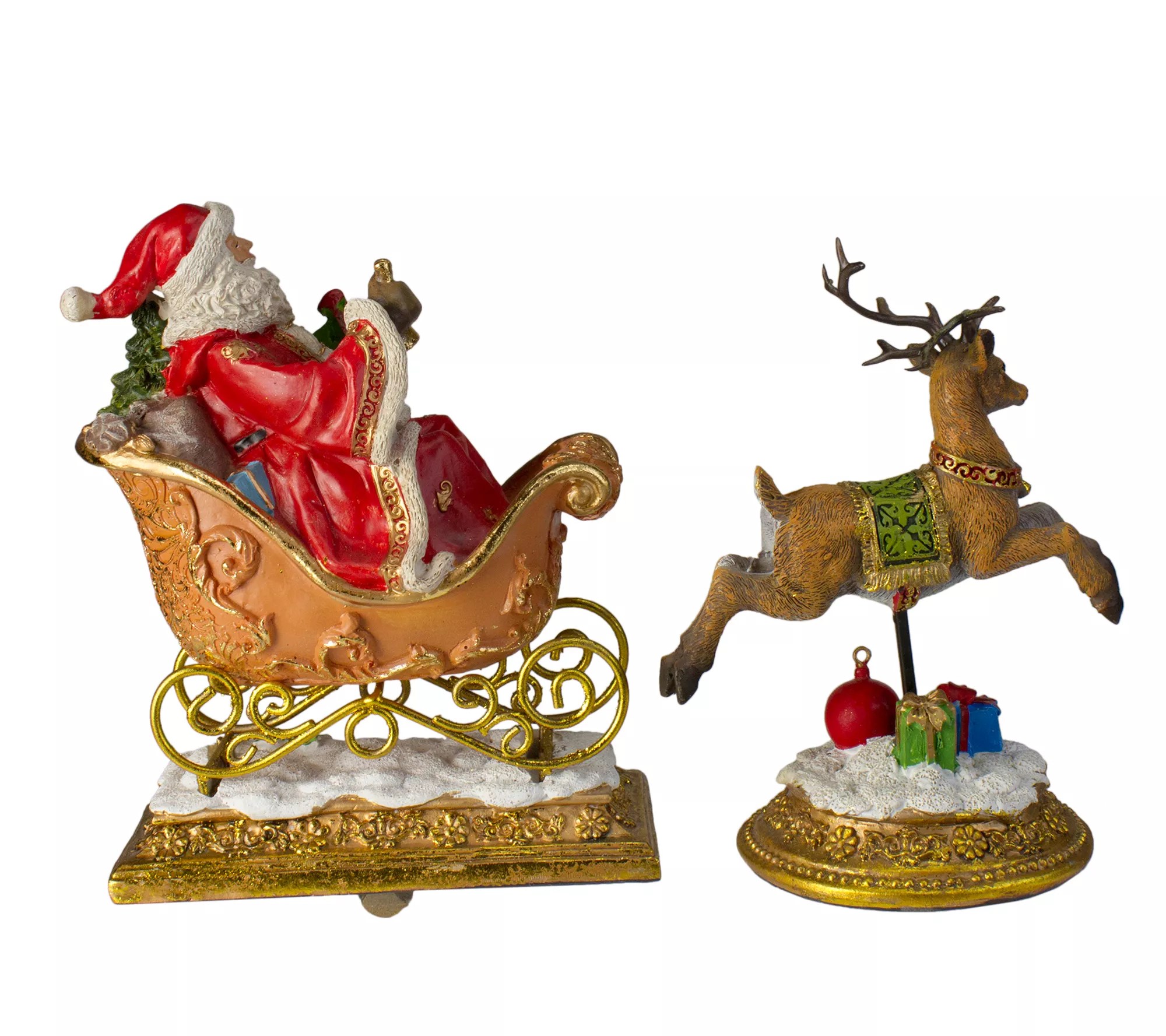Northlight 2 Gold Santa & Reindeer Stocking Holders