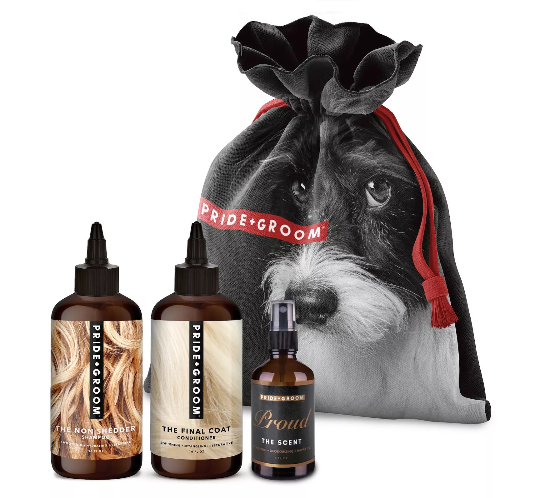 PRIDE+GROOM 16oz NonShedding Dog Shampoo Doggy Bag Set