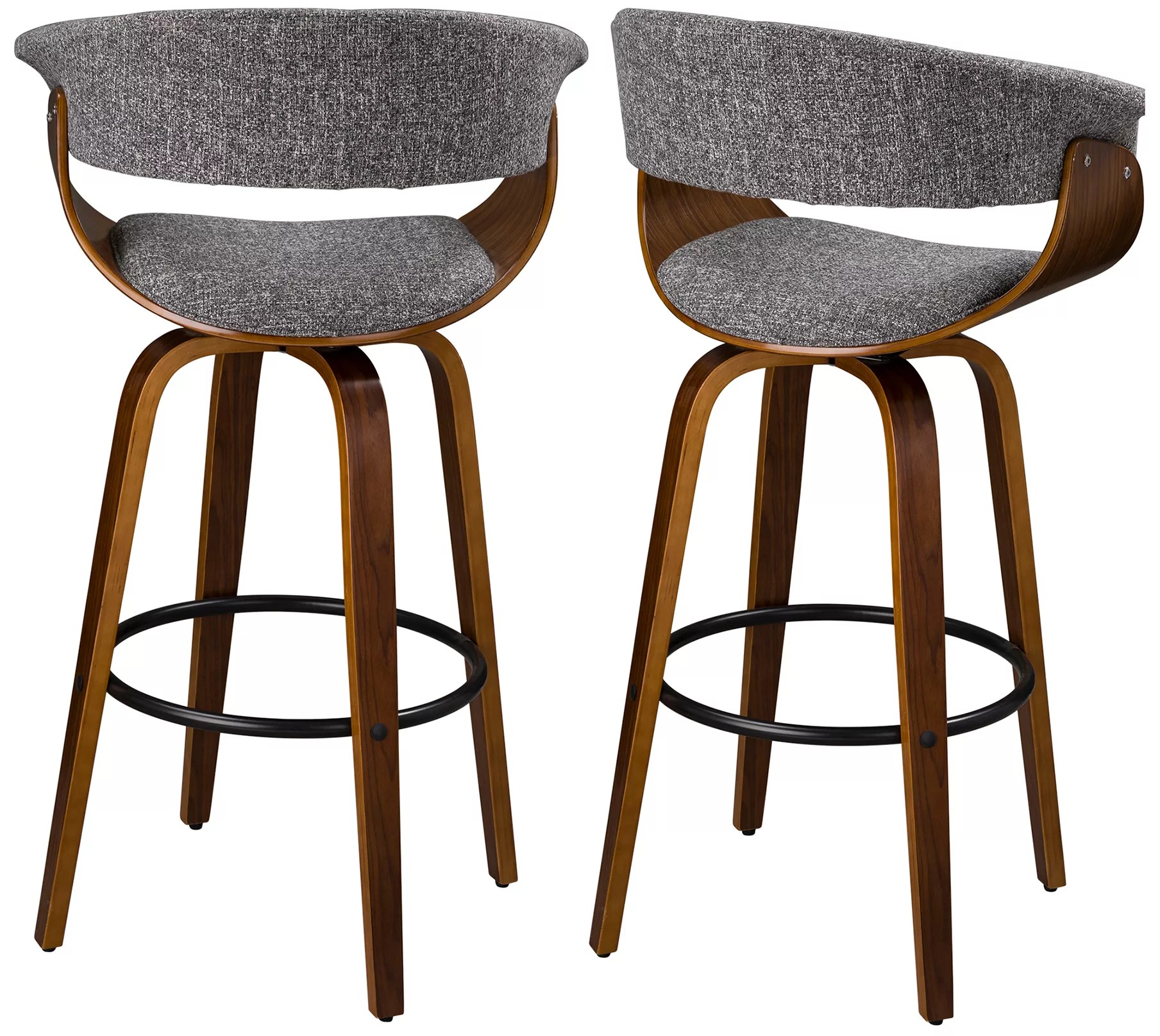 Glitzhome MidCentury Modern S/2 Upholstered Swivel Bar Stools