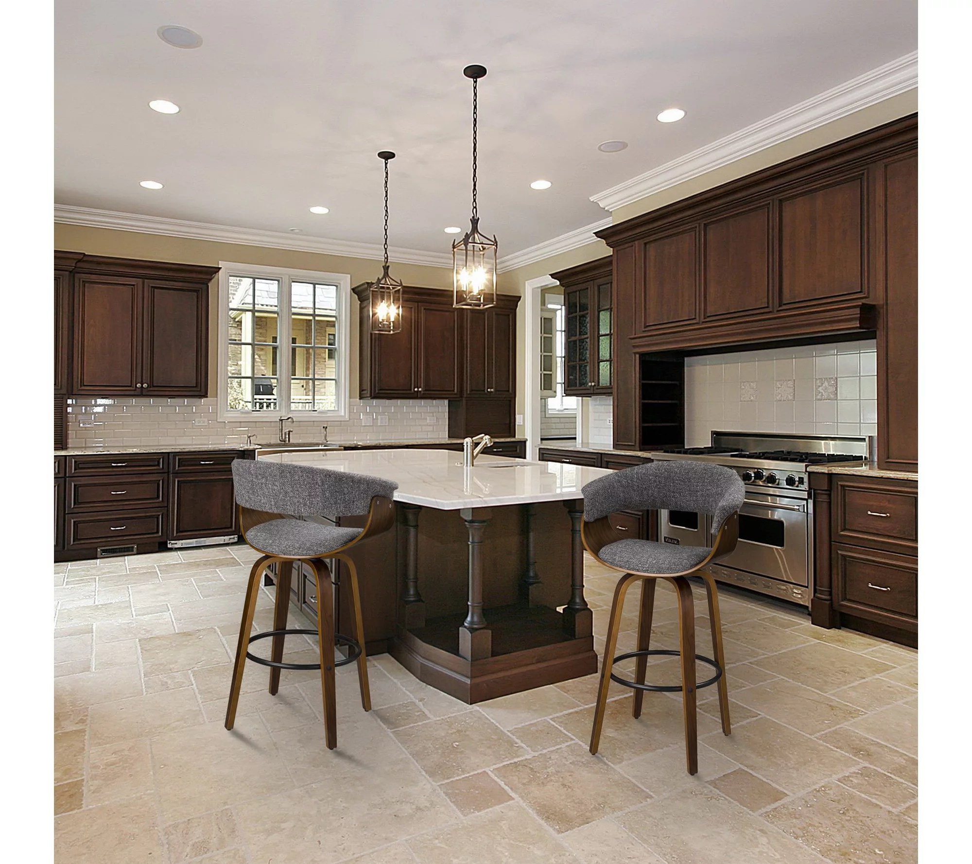 Glitzhome MidCentury Modern S/2 Upholstered Swivel Bar Stools