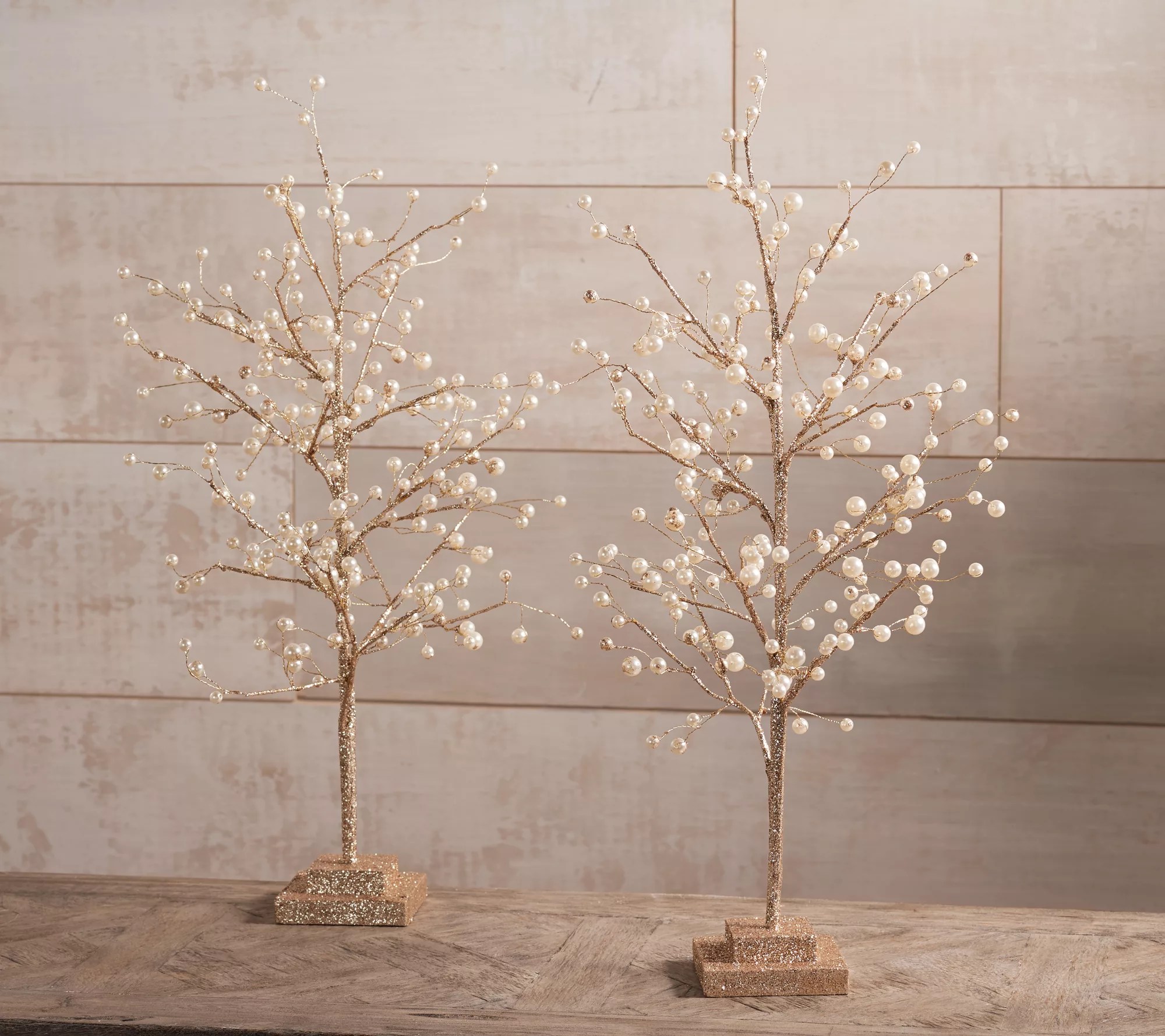 Set of (2) 20" Glittered Pearl Decorative Trees by Valerie