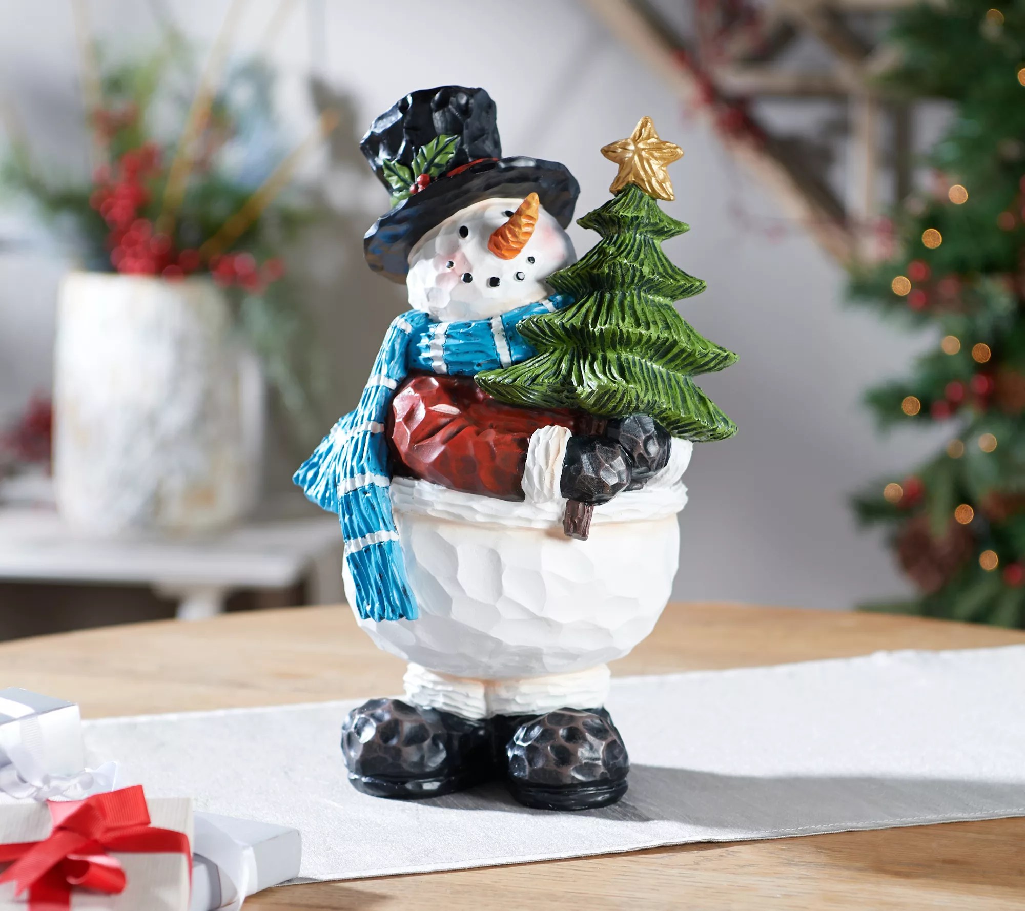 Winter Snowman Figurine with Tree by Valerie by Valerie