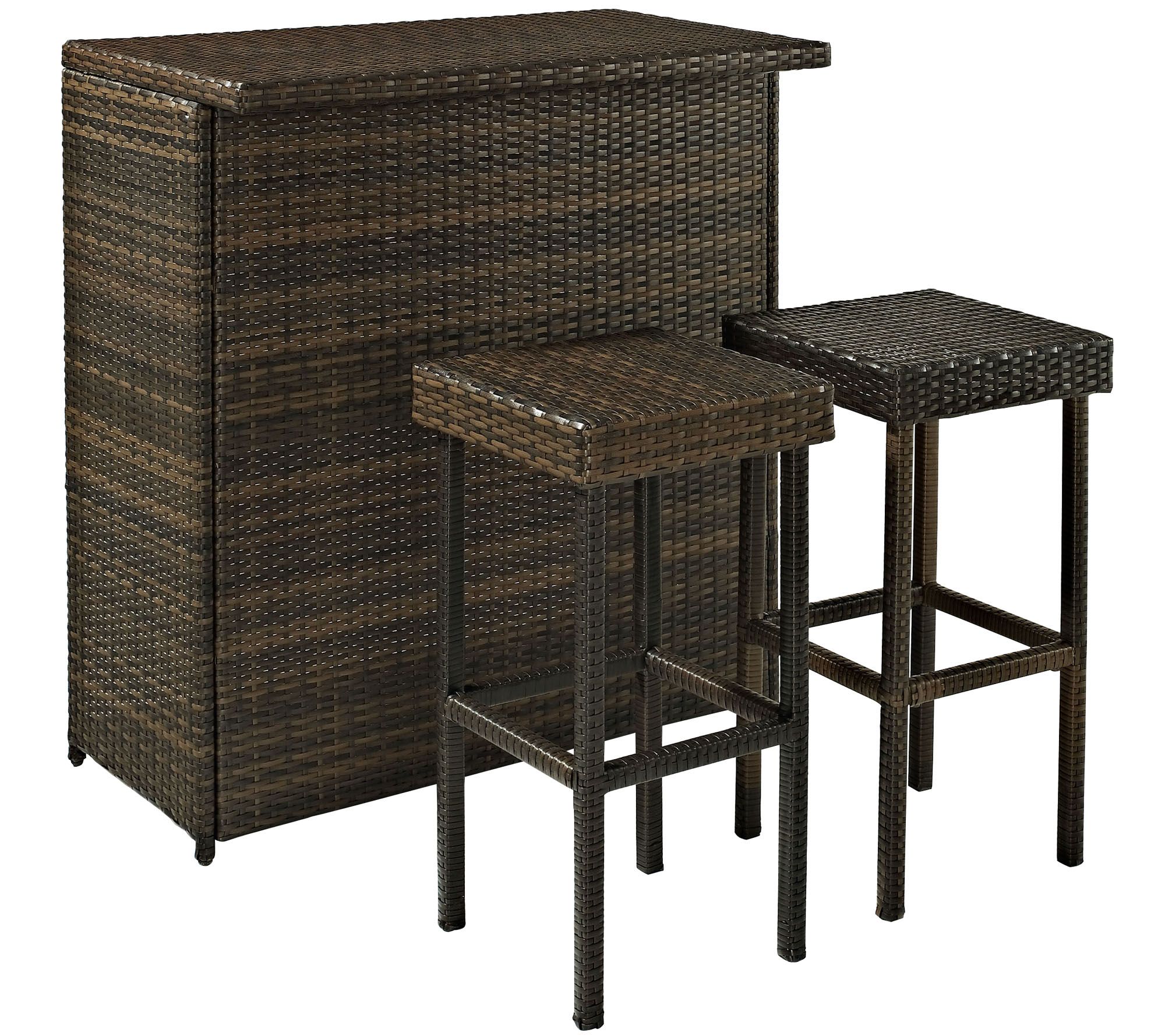 Palm Harbor 3Piece Outdoor Wicker Bar Set Bar & Two Stools
