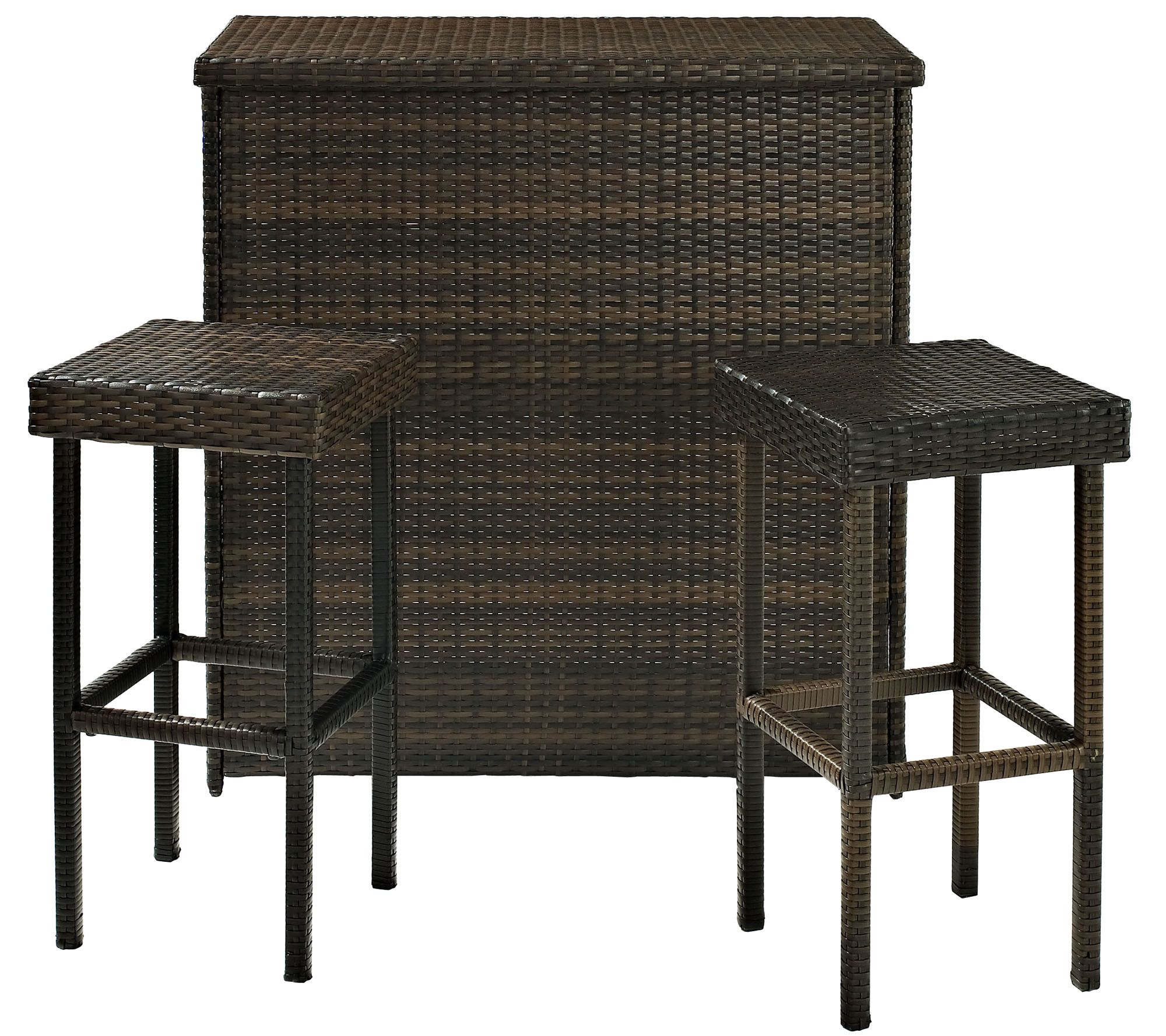 Palm Harbor 3Piece Outdoor Wicker Bar Set Bar & Two Stools