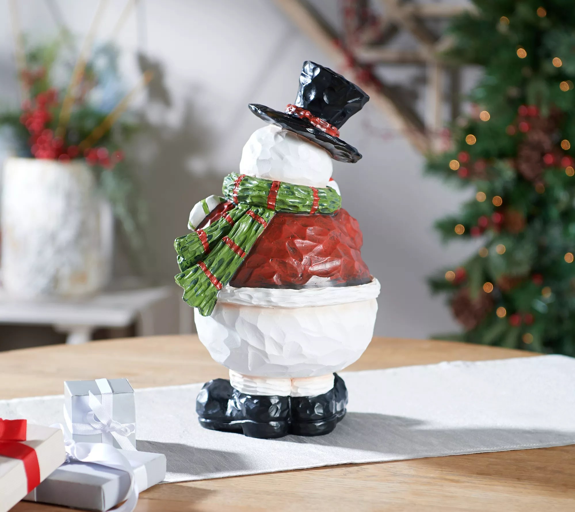 Winter Snowman Figurine with Peppermint Candy by Valerie