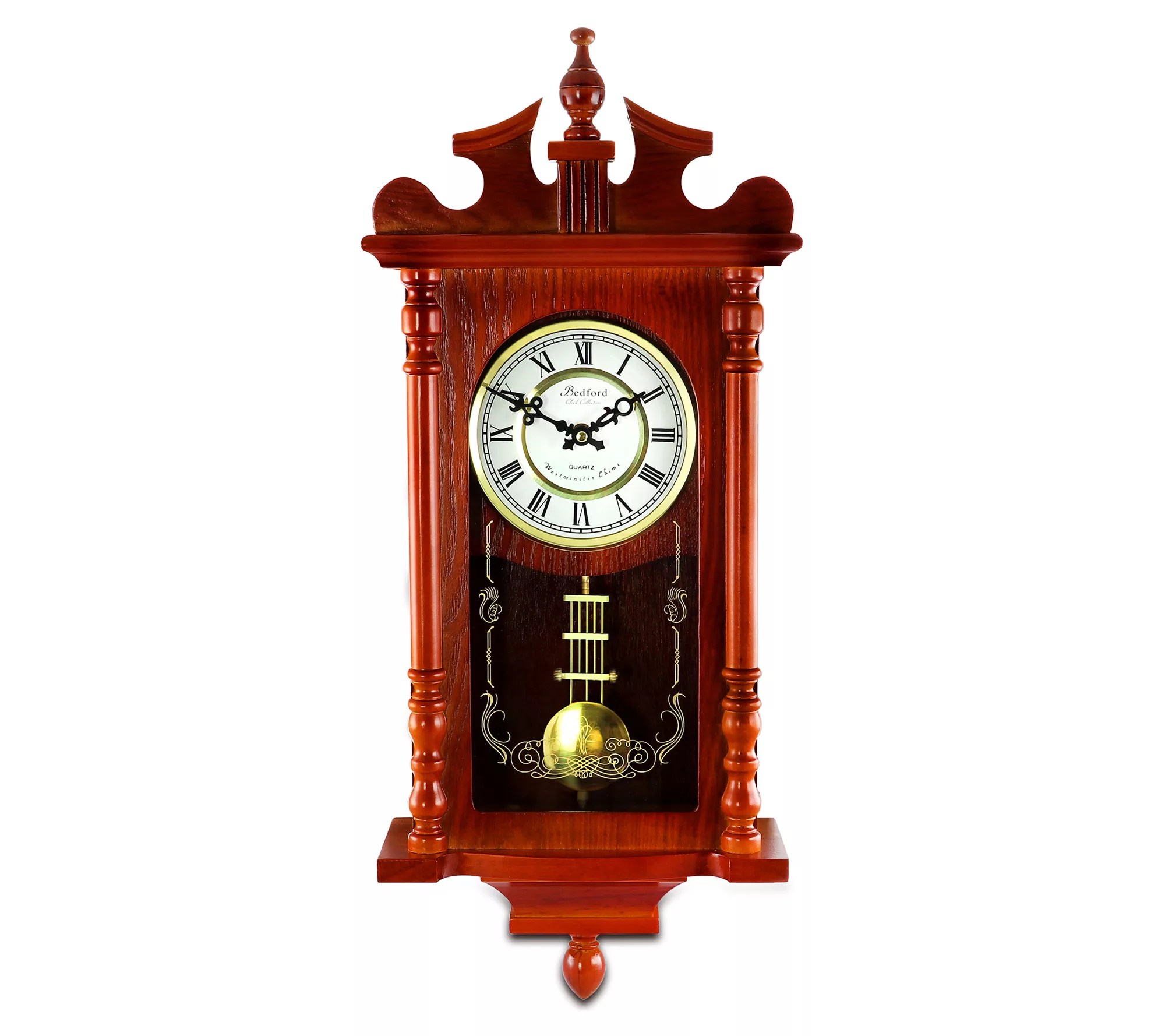 25in Wall Clock with Pendulum and Chime in Redwood Oak Finish