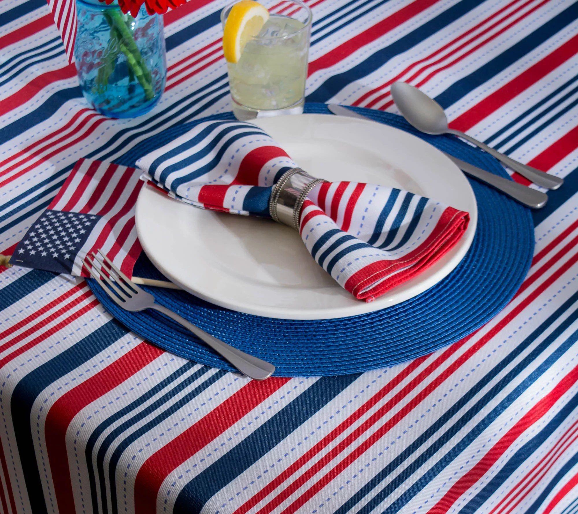 Design Imports Patriotic Stripe Outdoor Tablecloth 60" x 120"