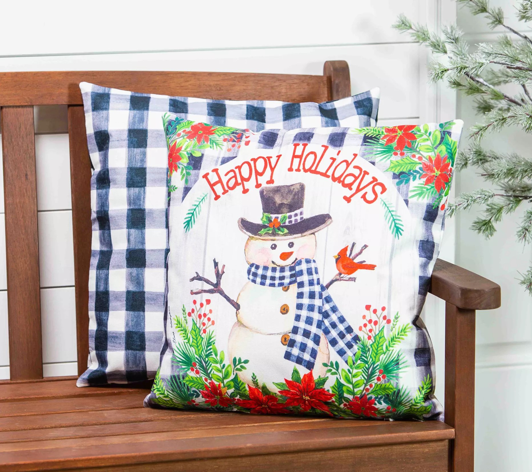 Evergreen Interchangeable Pillow Cover S/4 Happy Holidays