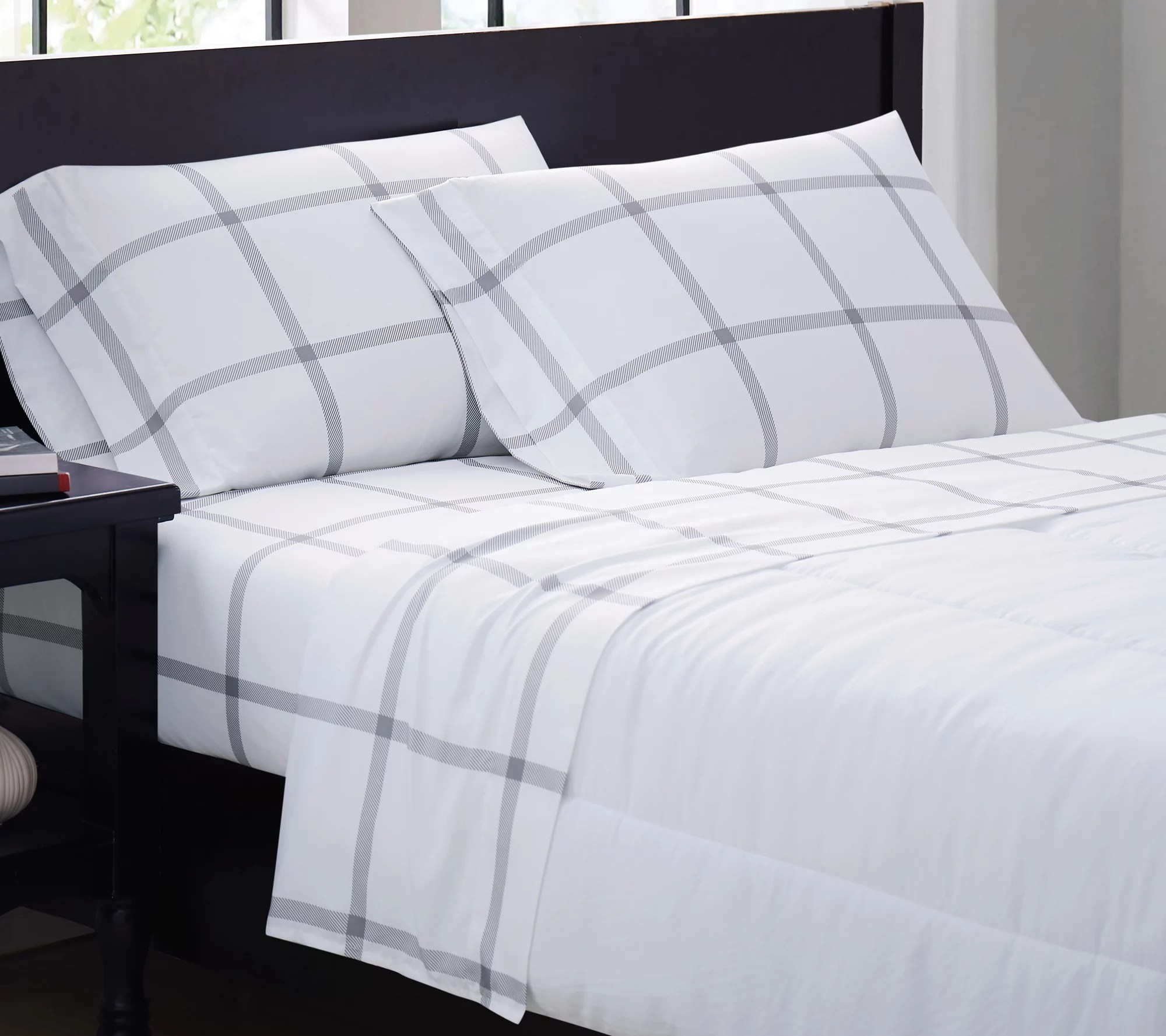 Truly Soft Printed Windowpane Queen Sheet Set