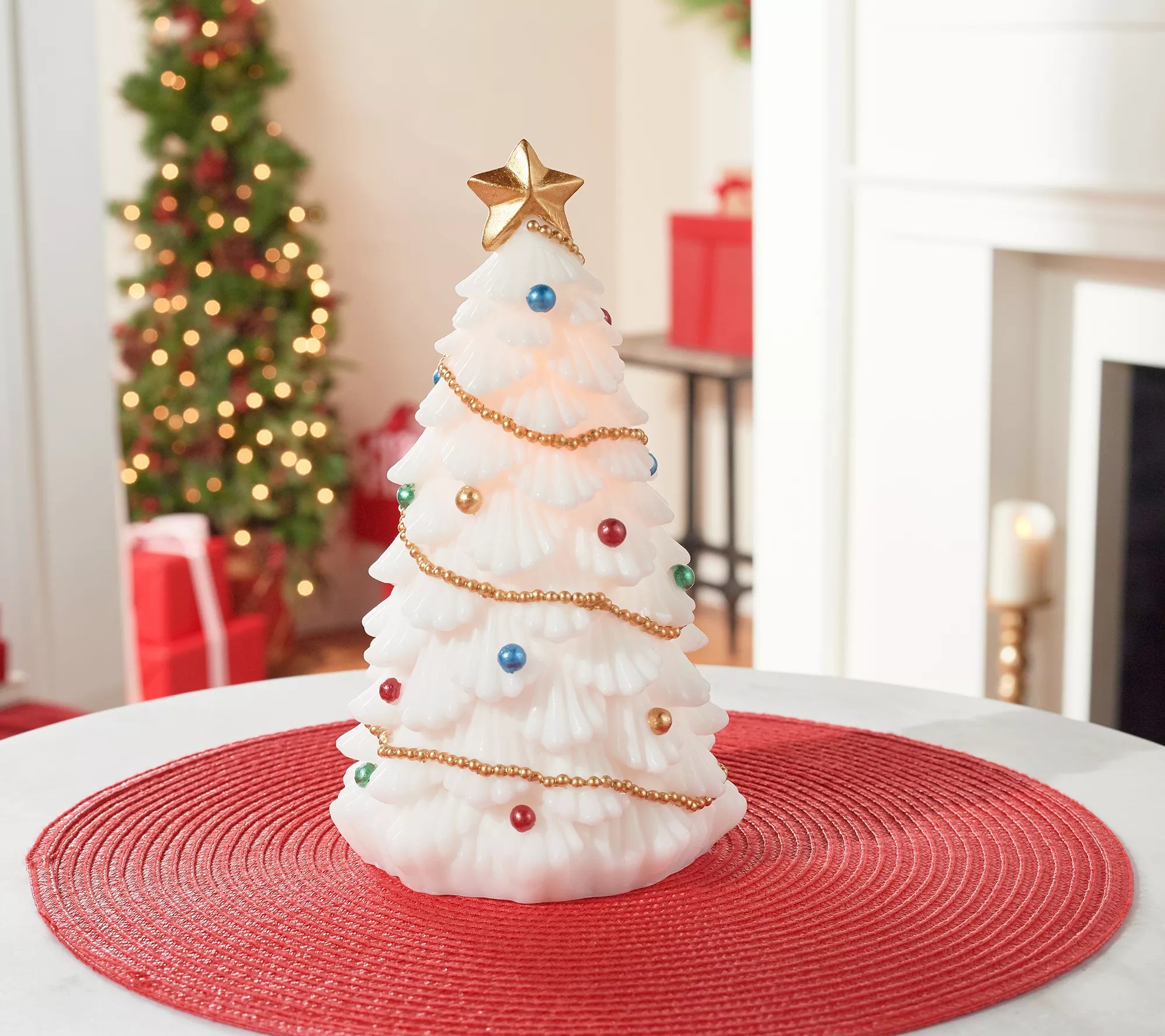 Illuminated Wax Tree with Interior Rotating Scene by Valerie