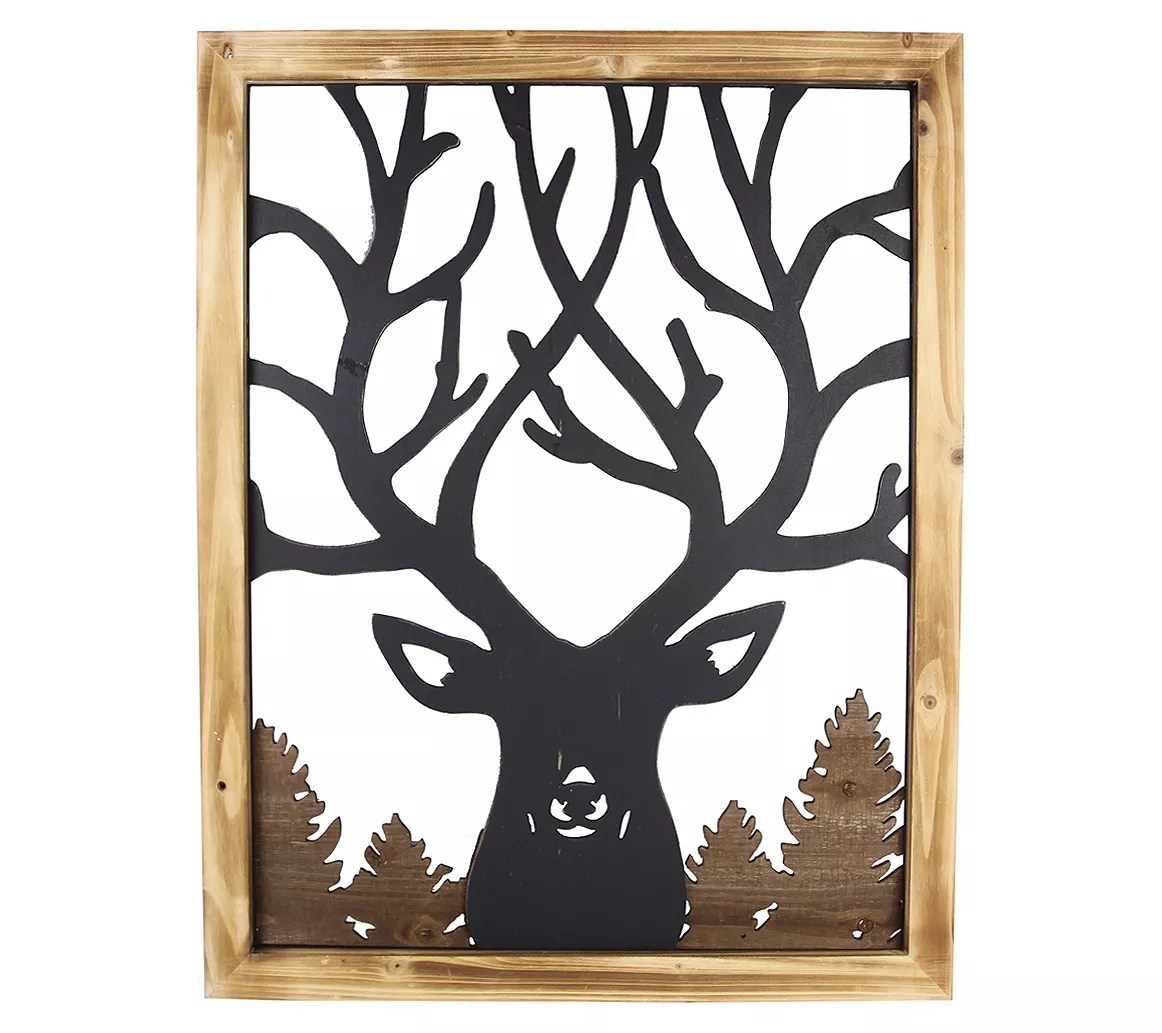 Young's Wood Framed Big Buck Wood Cutout Wall Art