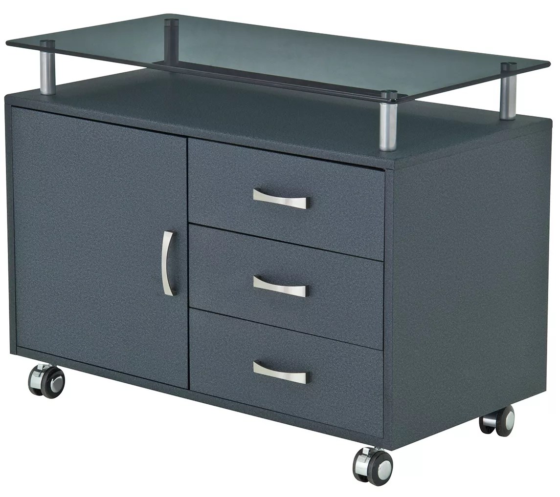 Rolling Storage with Frosted Glass Top