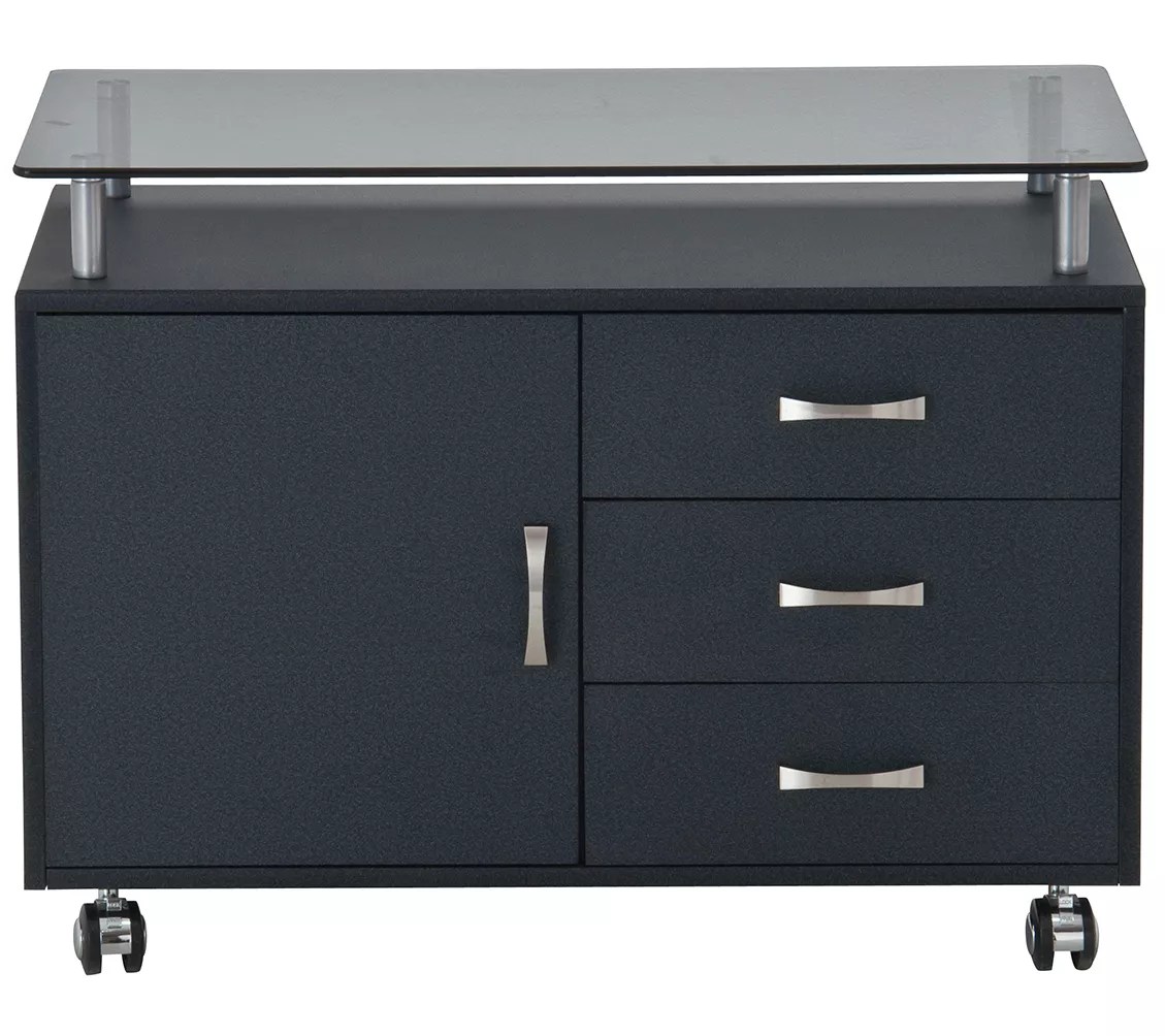 Rolling Storage with Frosted Glass Top