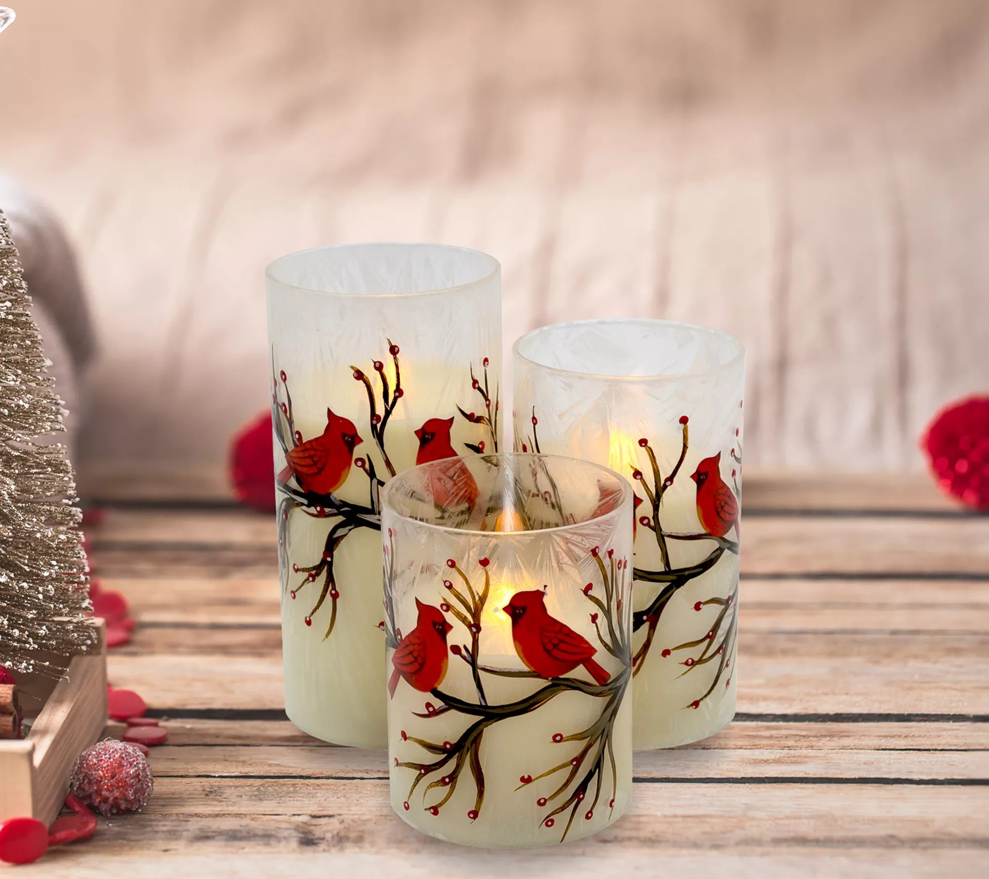 LumaBase 3ct Cardinals BatteryOperated Glass/Wax Candles