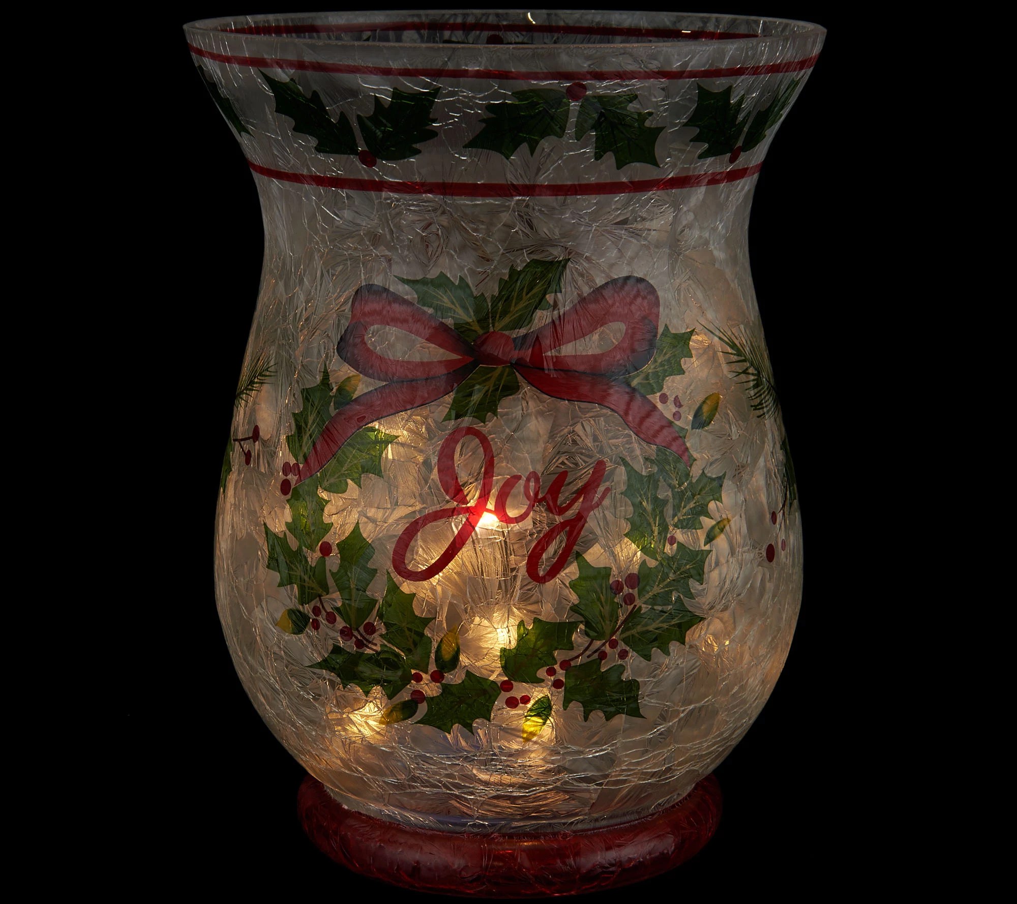 Holiday Frosted Glass Vase with Micro Lights by Valerie