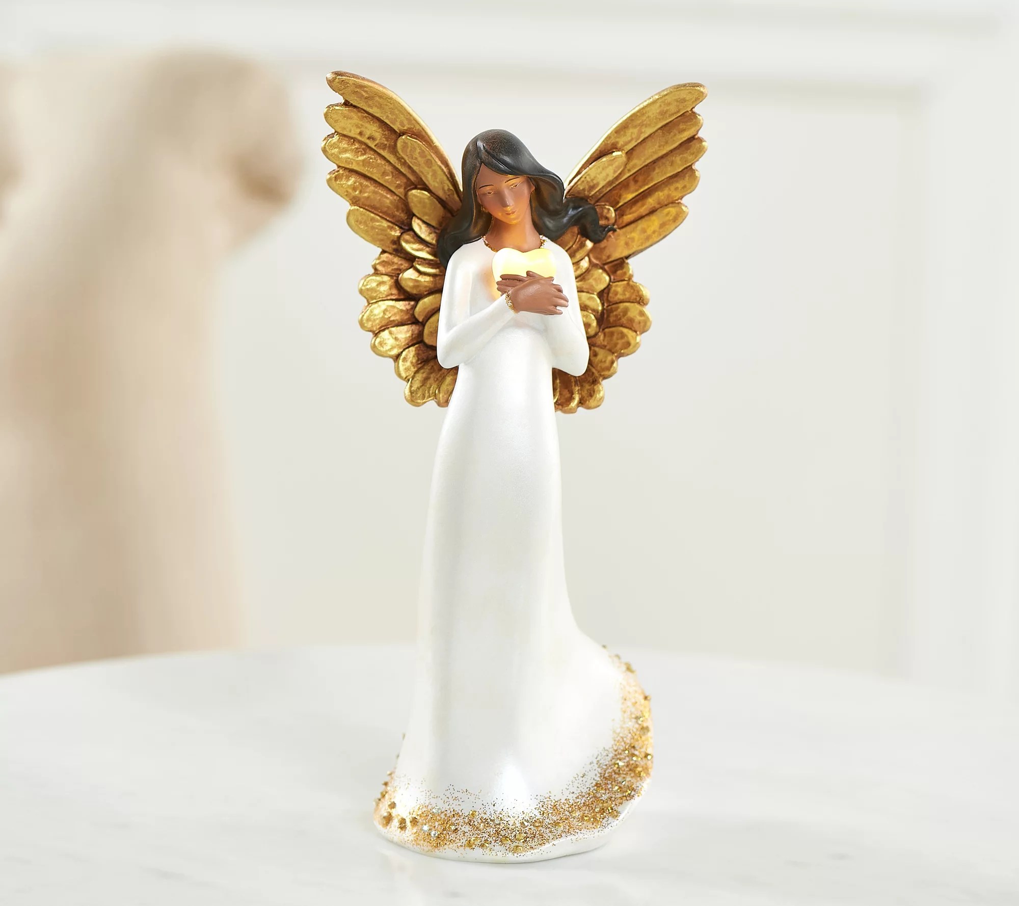 9" Pearlized Black Angel w/ Illuminated Heart by Valerie