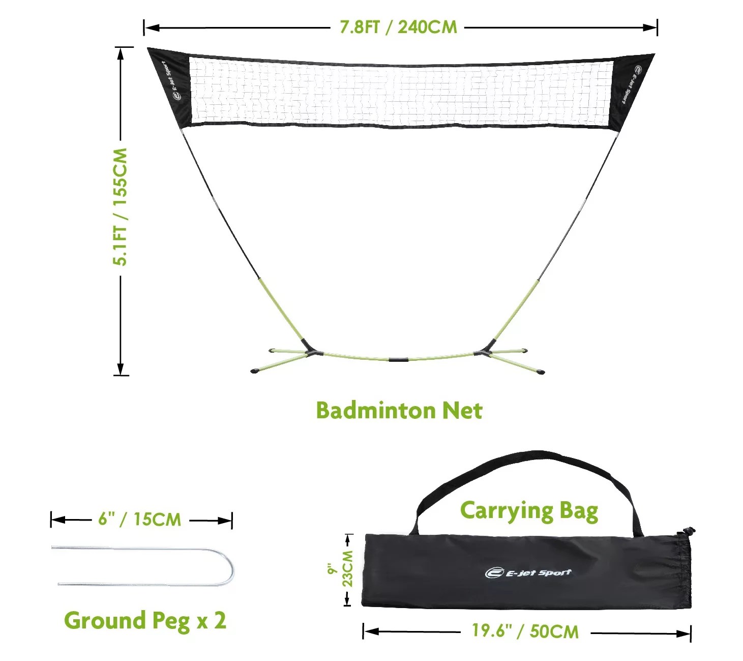 EJet Sport Portable Badminton Net with Carry Bag