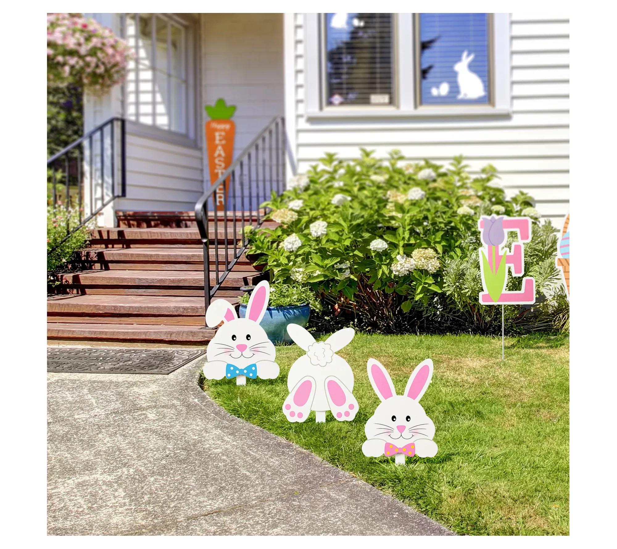 Glitzhome 15" Hippity Hoppity Easter Bunny Yard Stakes S/3