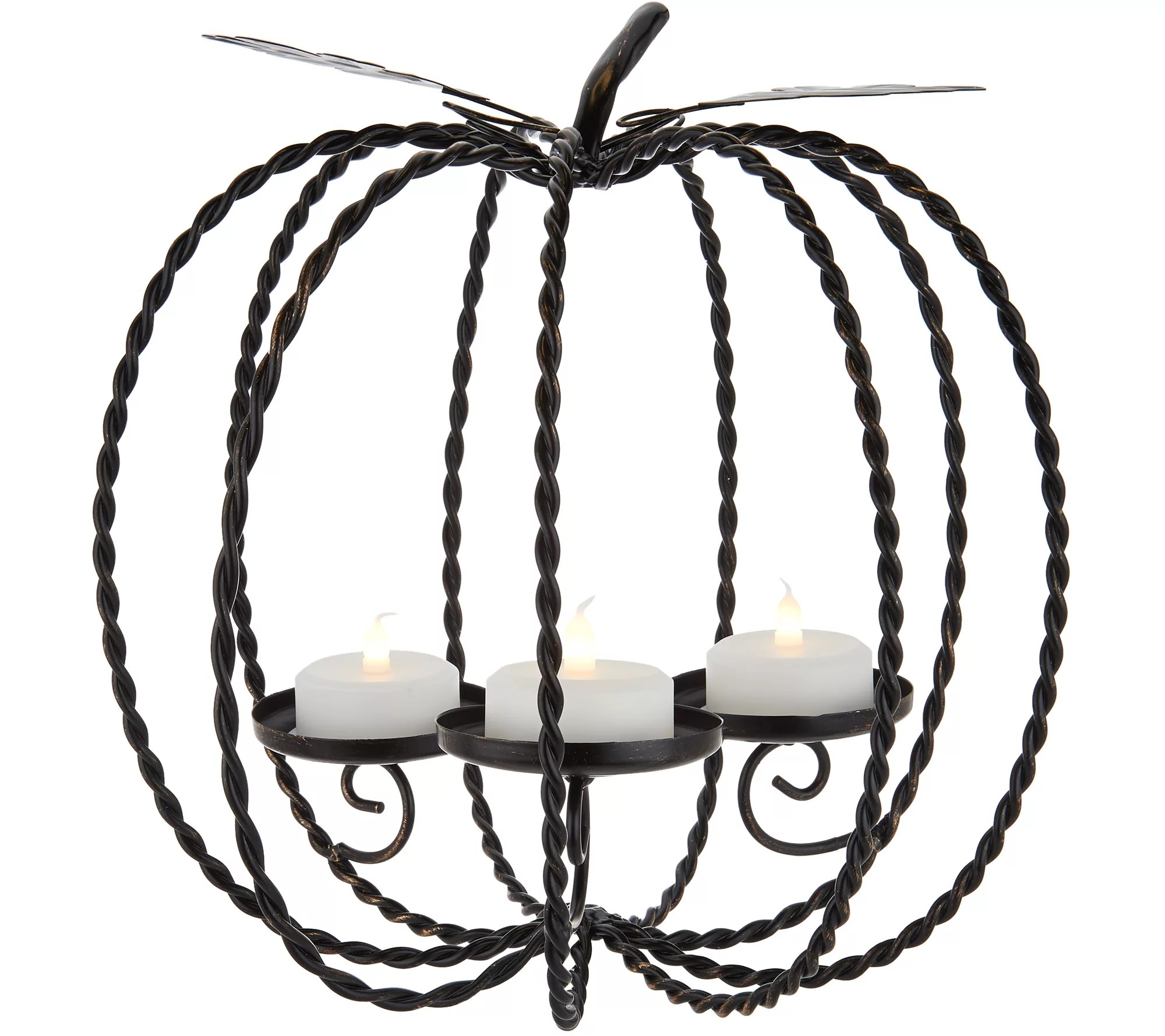 Metal Pumpkin Centerpiece w/ 3 Hurricanes and Tealights by Valerie