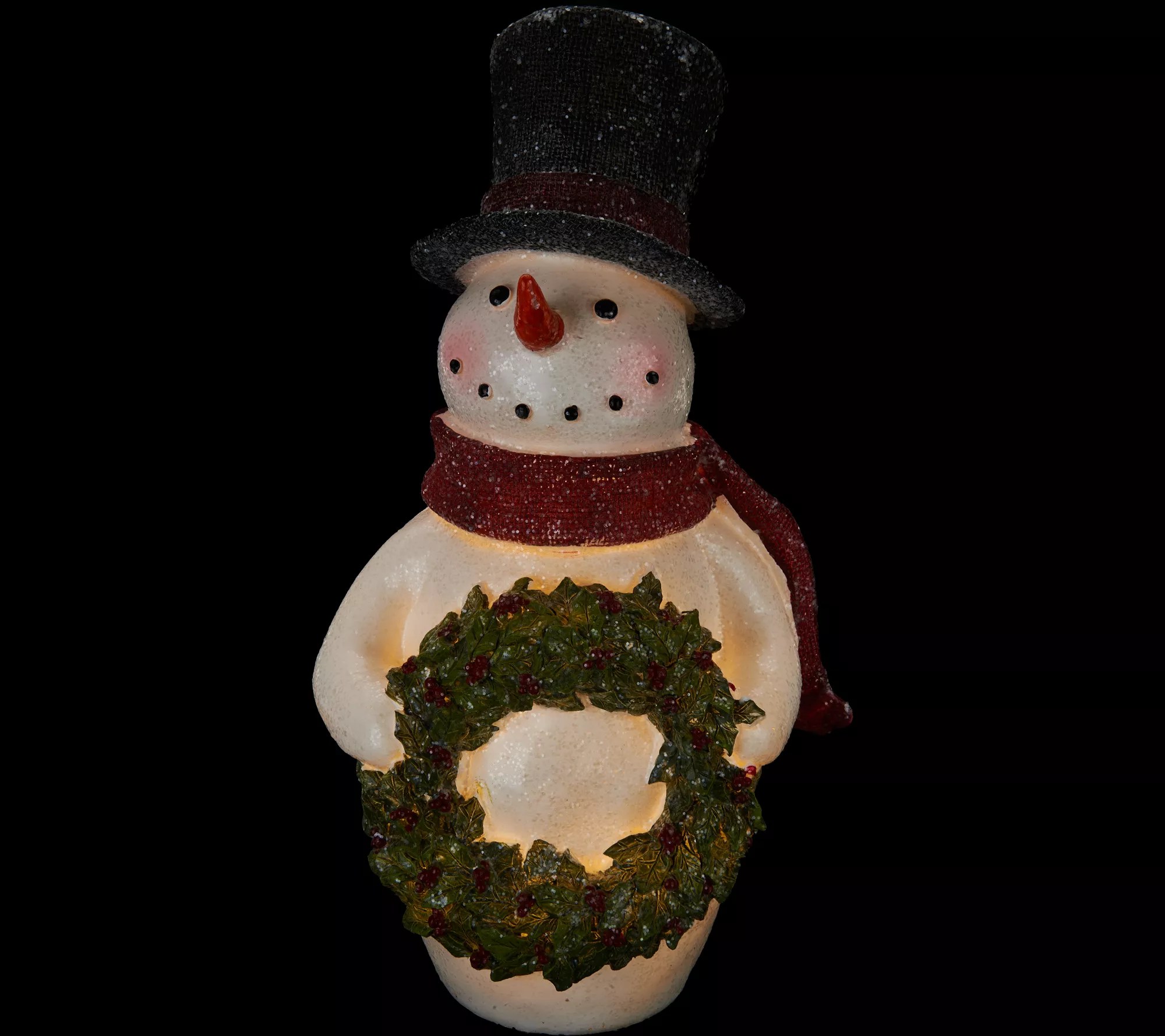15" Illuminated Snowman Holding Holly Wreath by Valerie