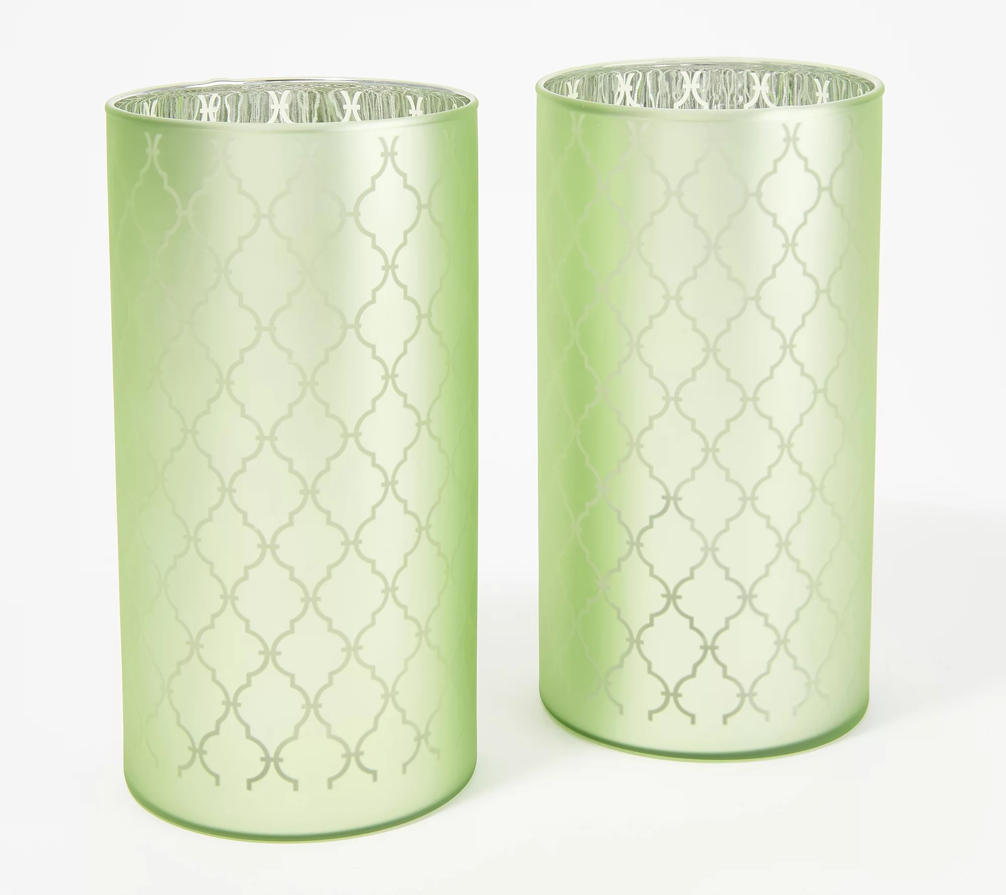 Set of 2 Illuminated Quatrefoil Hurricanes by Valerie