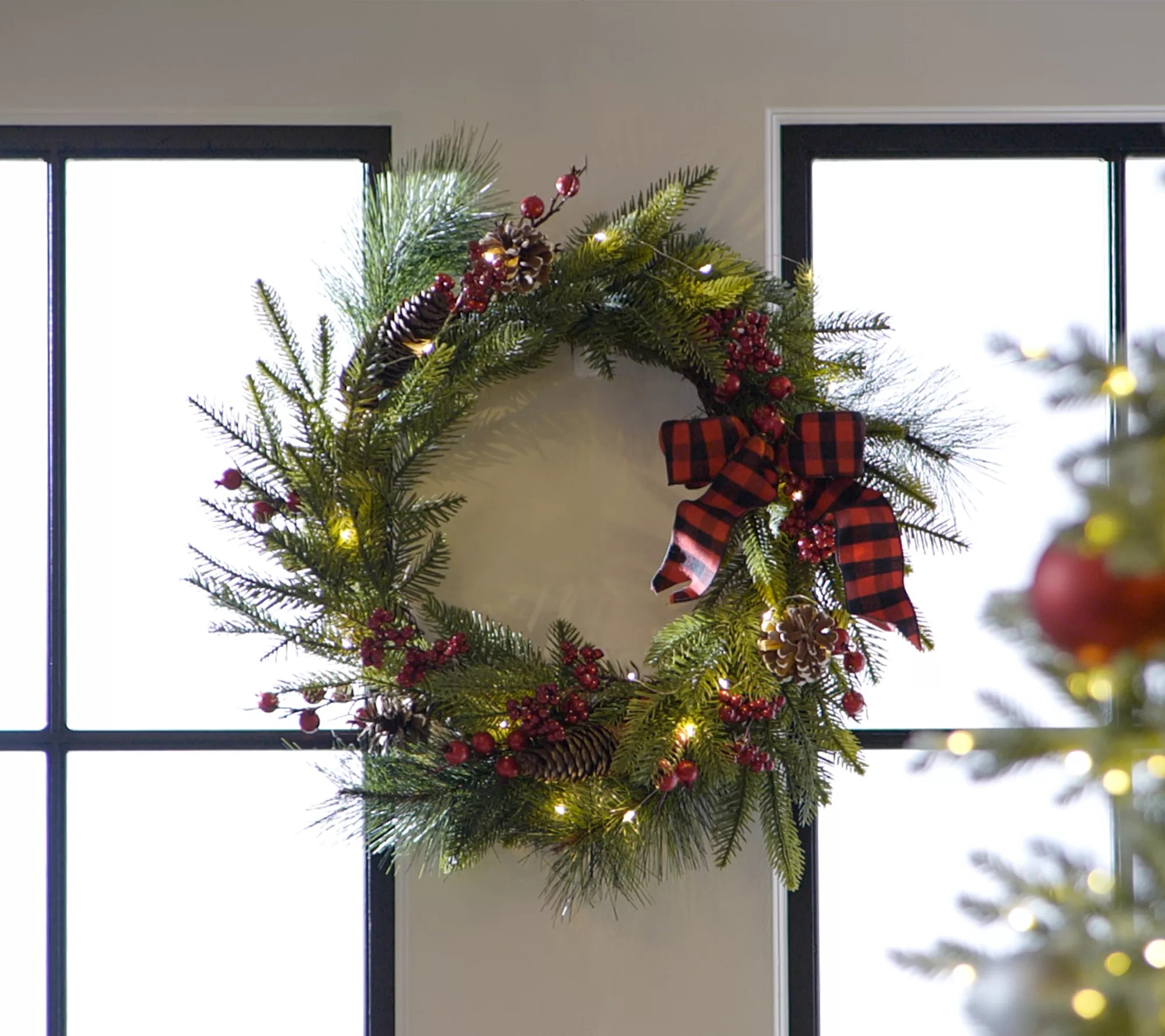 Home Reflections 24" Wreath with Plaid Bow