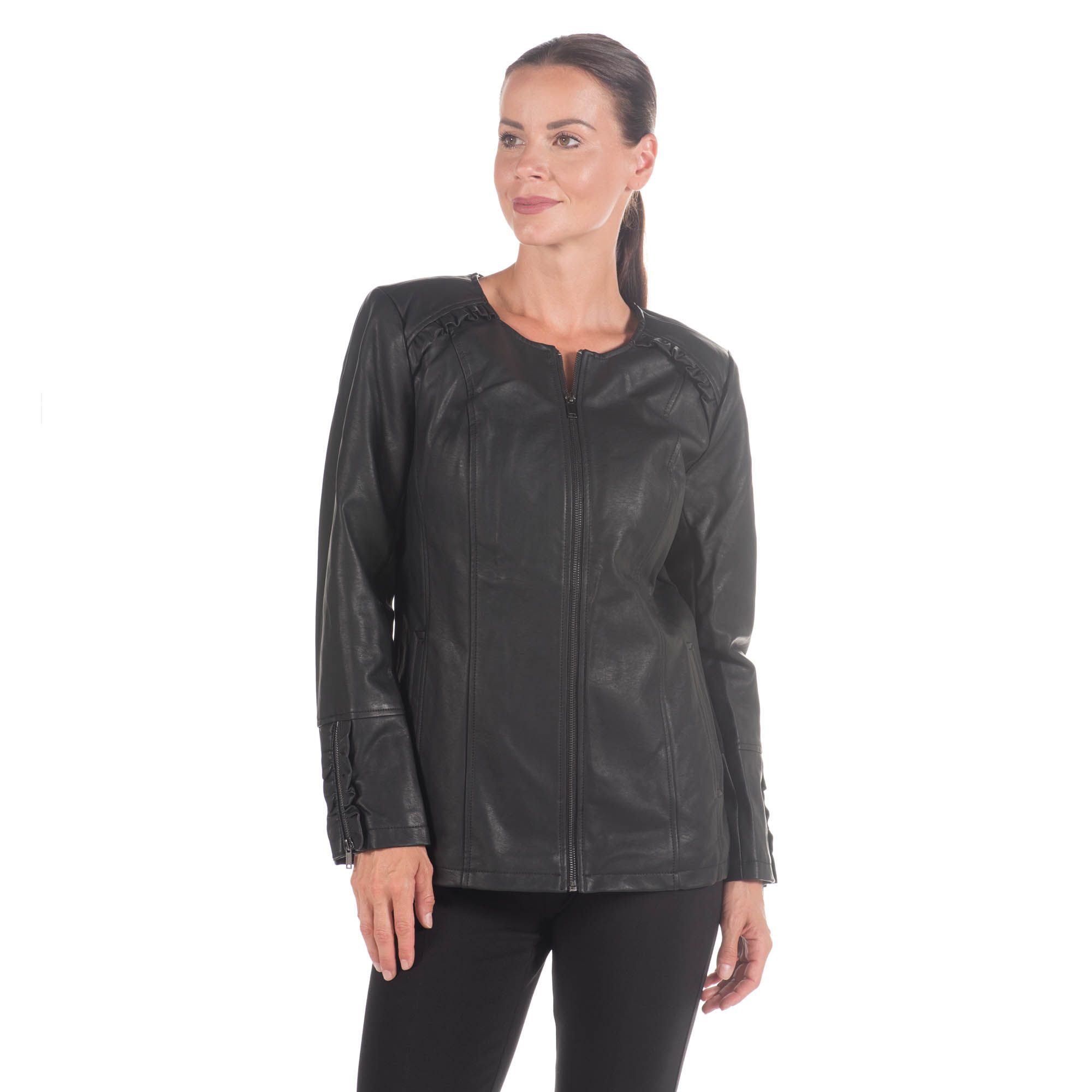 Denim & Co. Giacca in similpelle con rouche QVC Italia