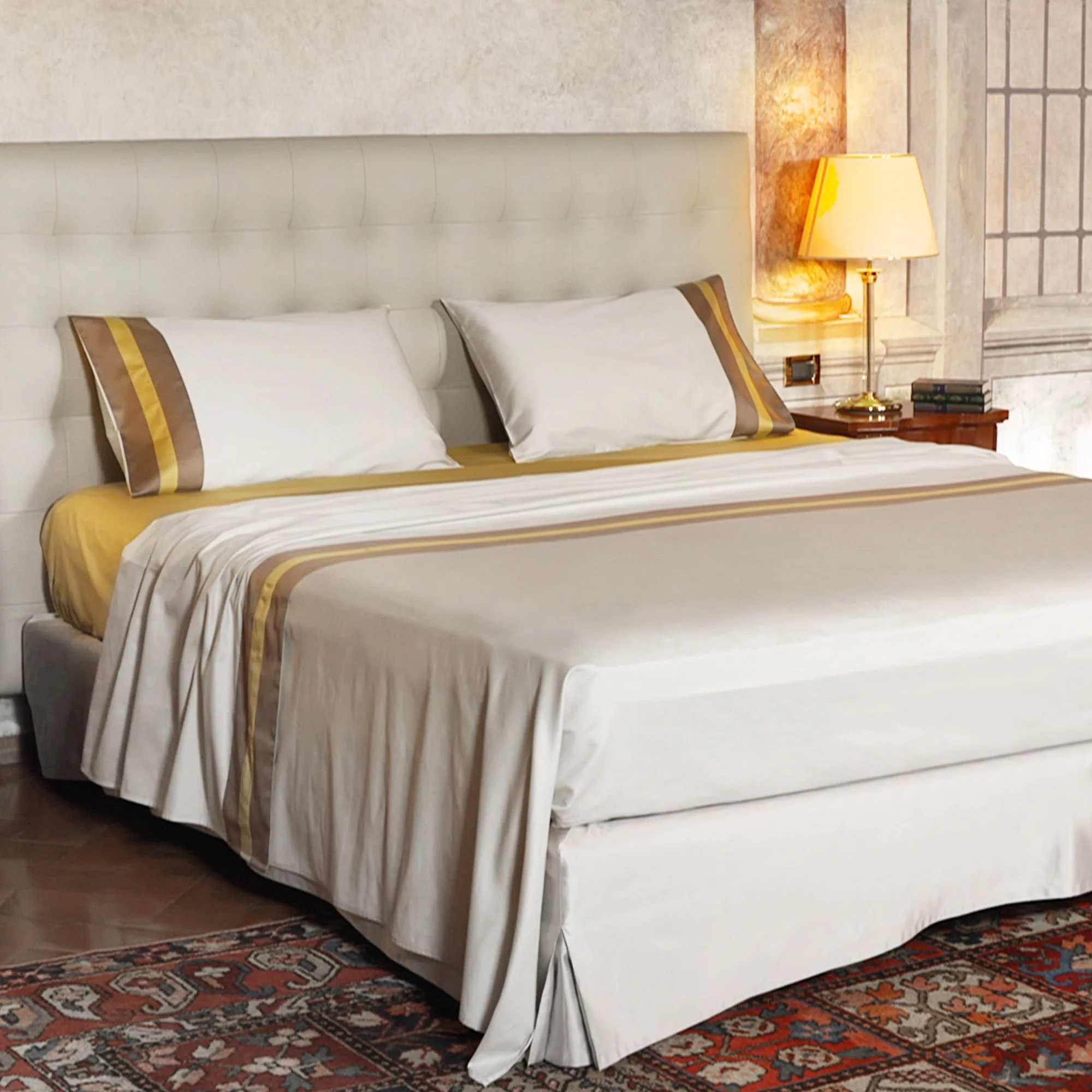 Ferò Completo letto matrimoniale con doppio bordo in raso 300TC QVC