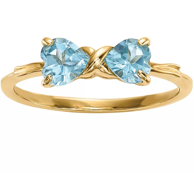 14K Gold Heart Gemstone Bow Ring