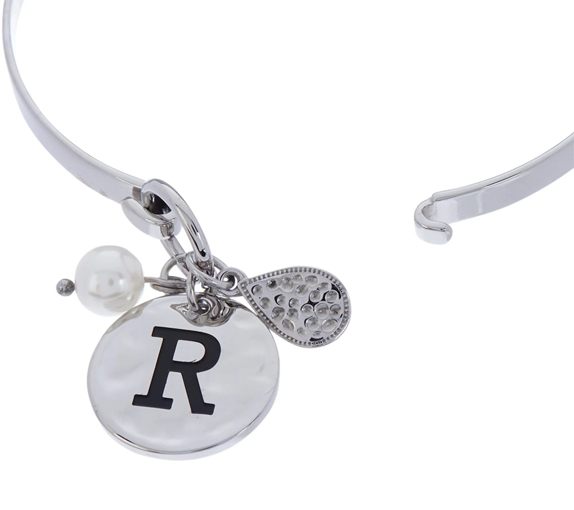 Stainless Steel Initial Charm Bangle with Gift Box