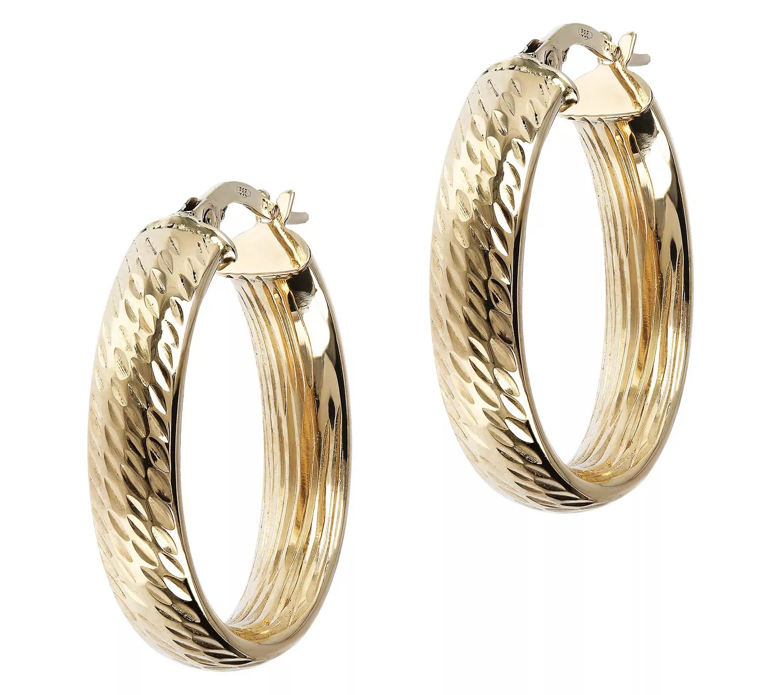 Italian Gold DiamondCut 1" Oval Hoop Earrings,14K