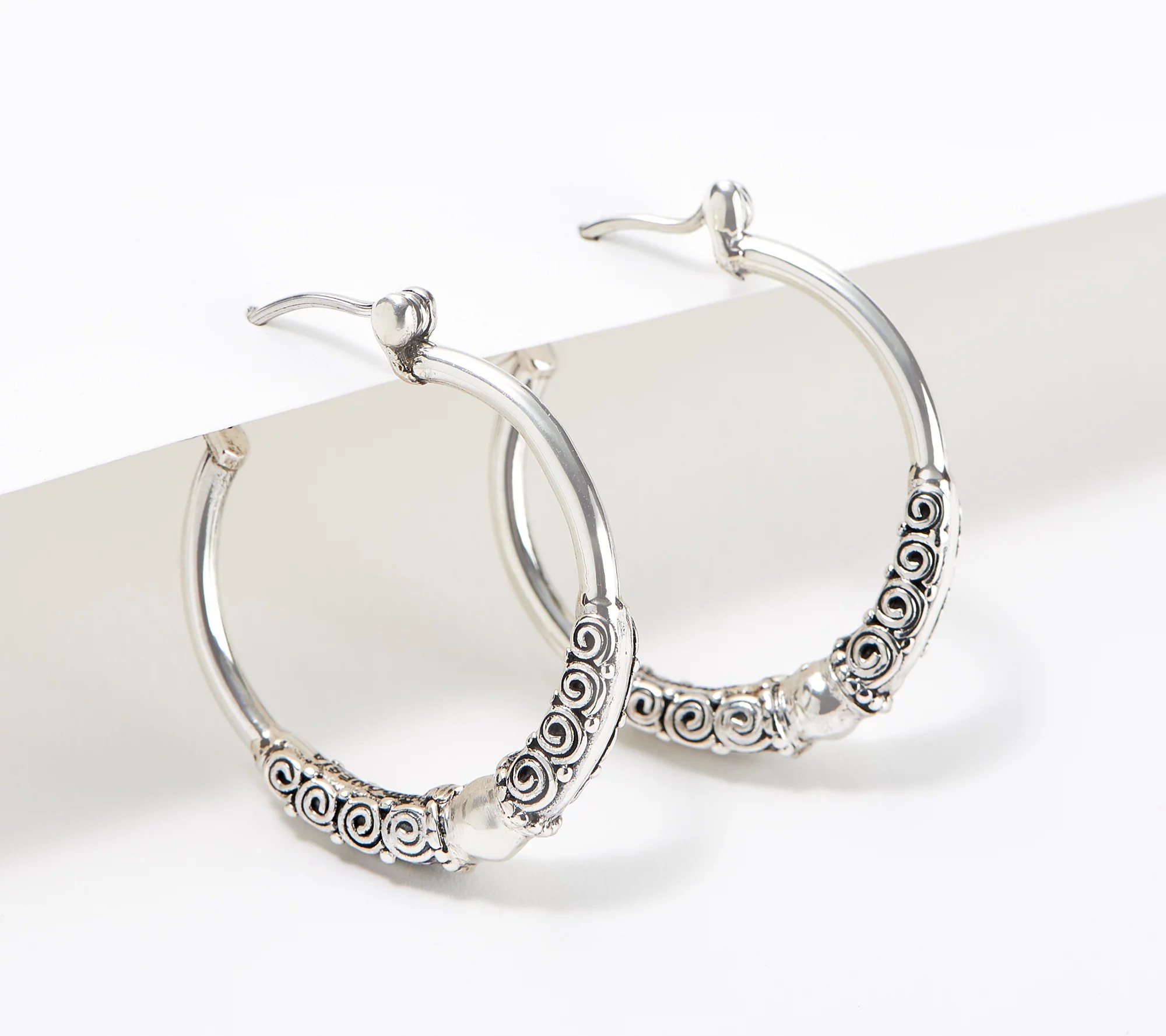 Artisan Crafted Filigree Accent Hoop Earrings Sterling Silver