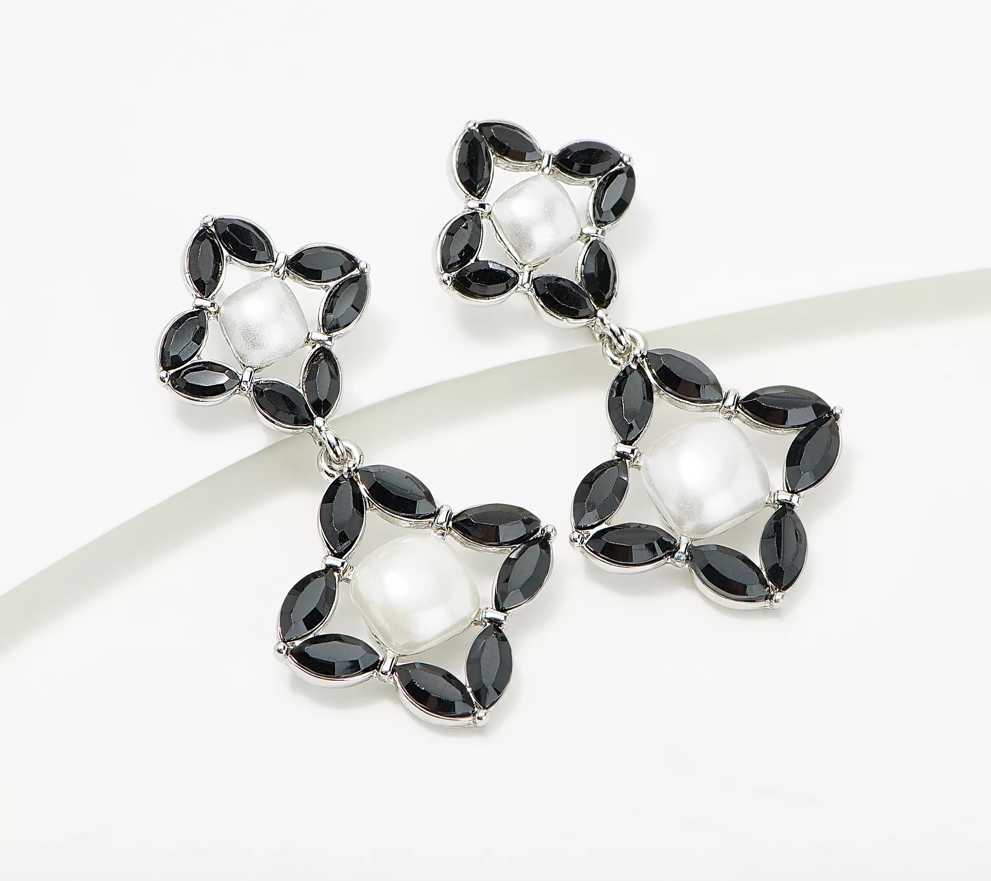 "As Is" Susan Graver Simulate Pearl & Crystal Floral Drop Earrings