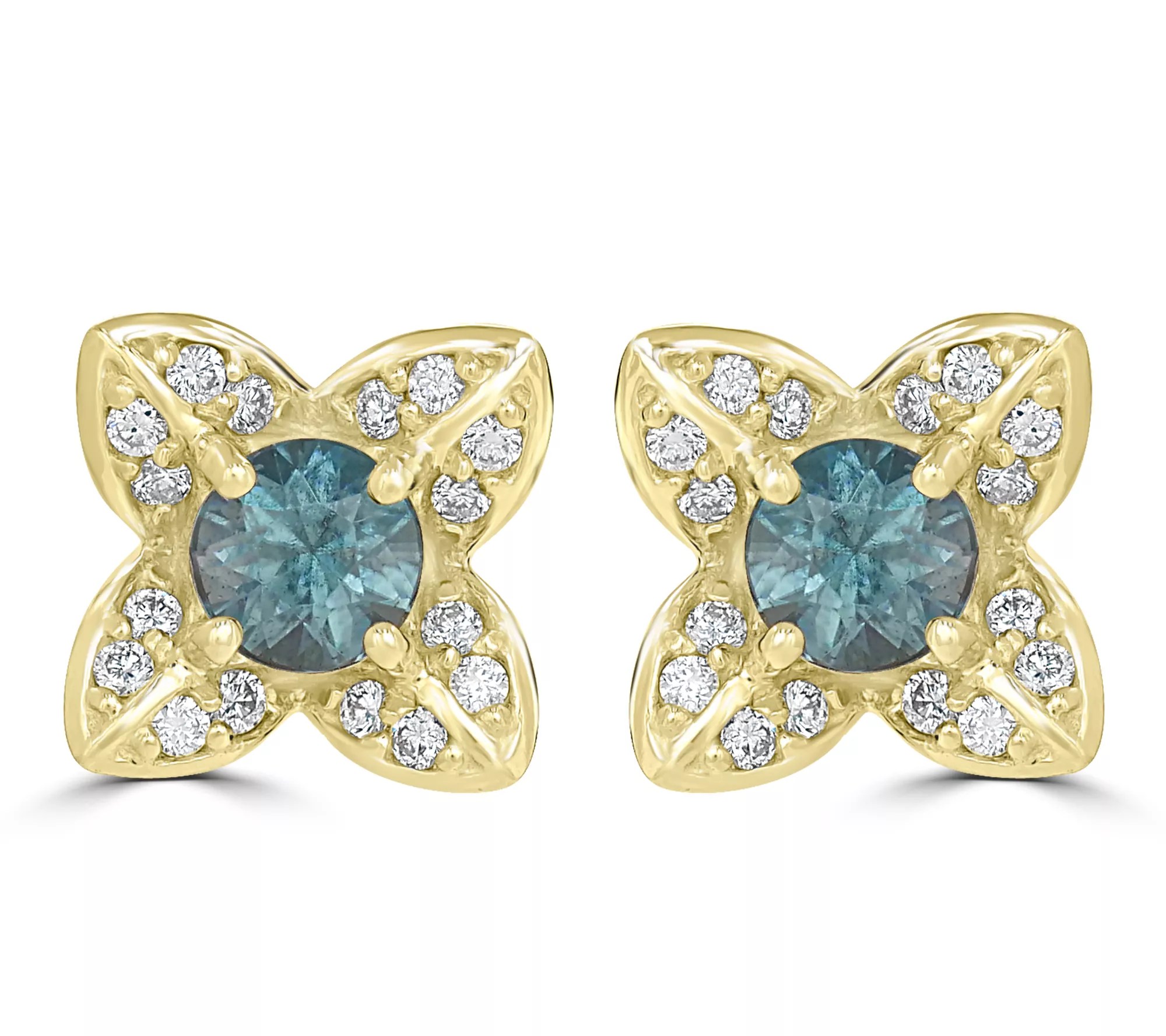 14K Gold Gemstone & Diamond Accent Petal Stud Earrings