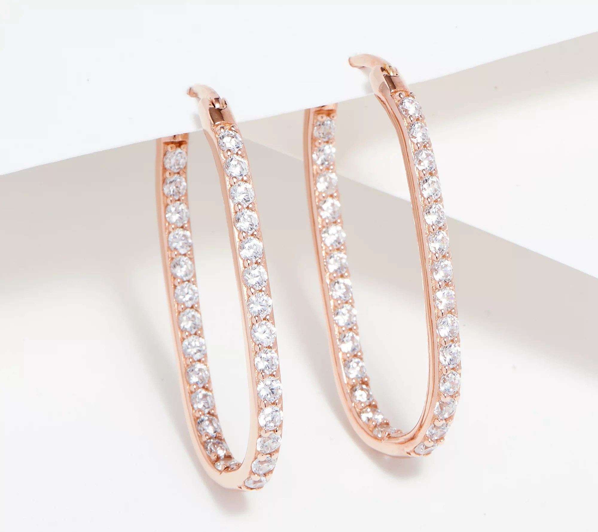 Diamonique 11/4" Oval Hoop Earrings Sterling Silver