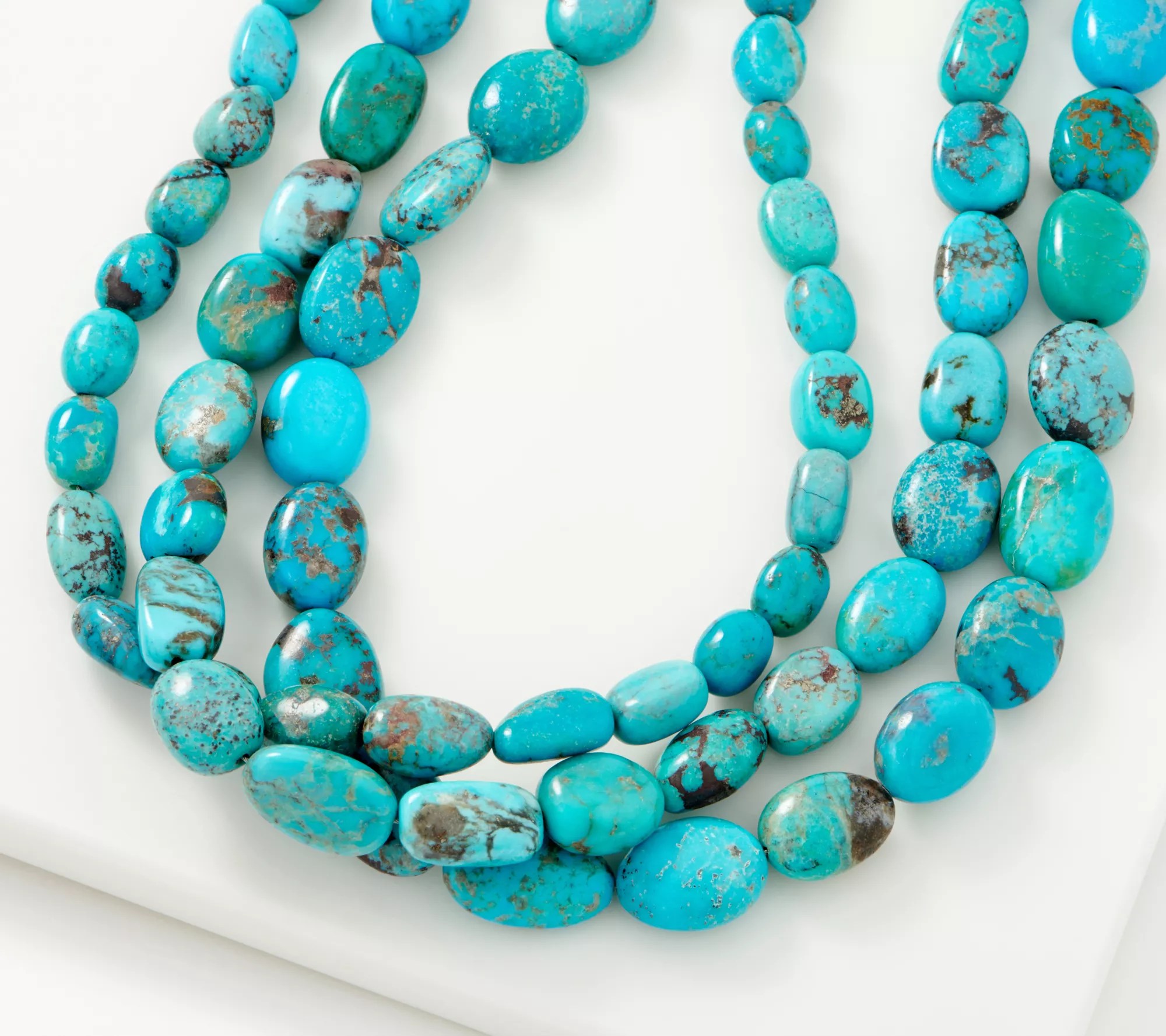 American West Triple Strand Turquoise Sterling Silver Necklace