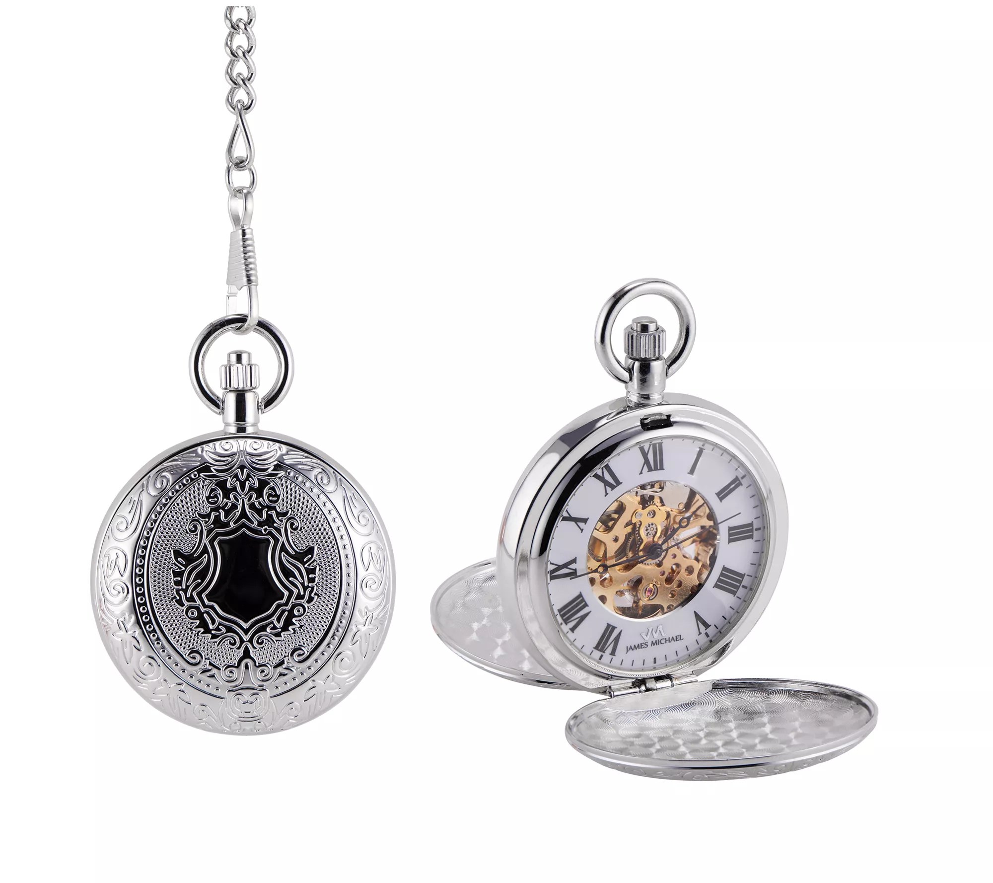 James Michael Men's Mechanical Skeleton Dial Pocket Watch