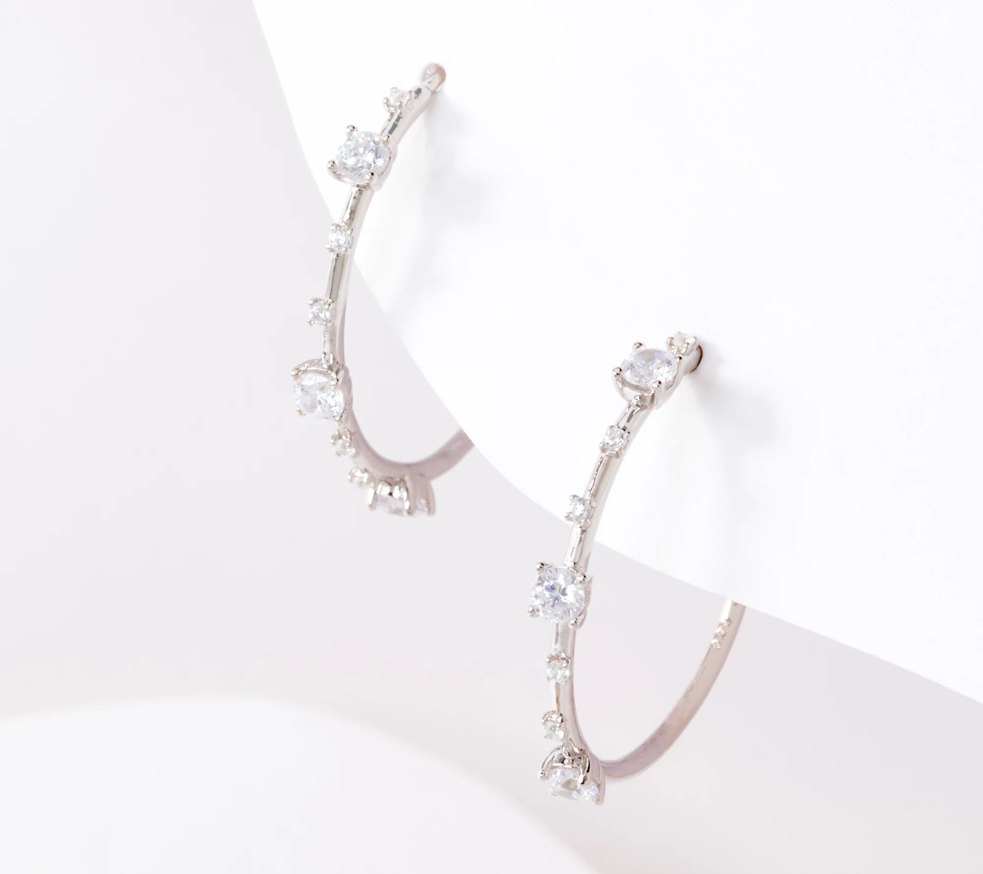 Diamonique 1" ProngSet Stone Hoop Earrings, Sterling Silver