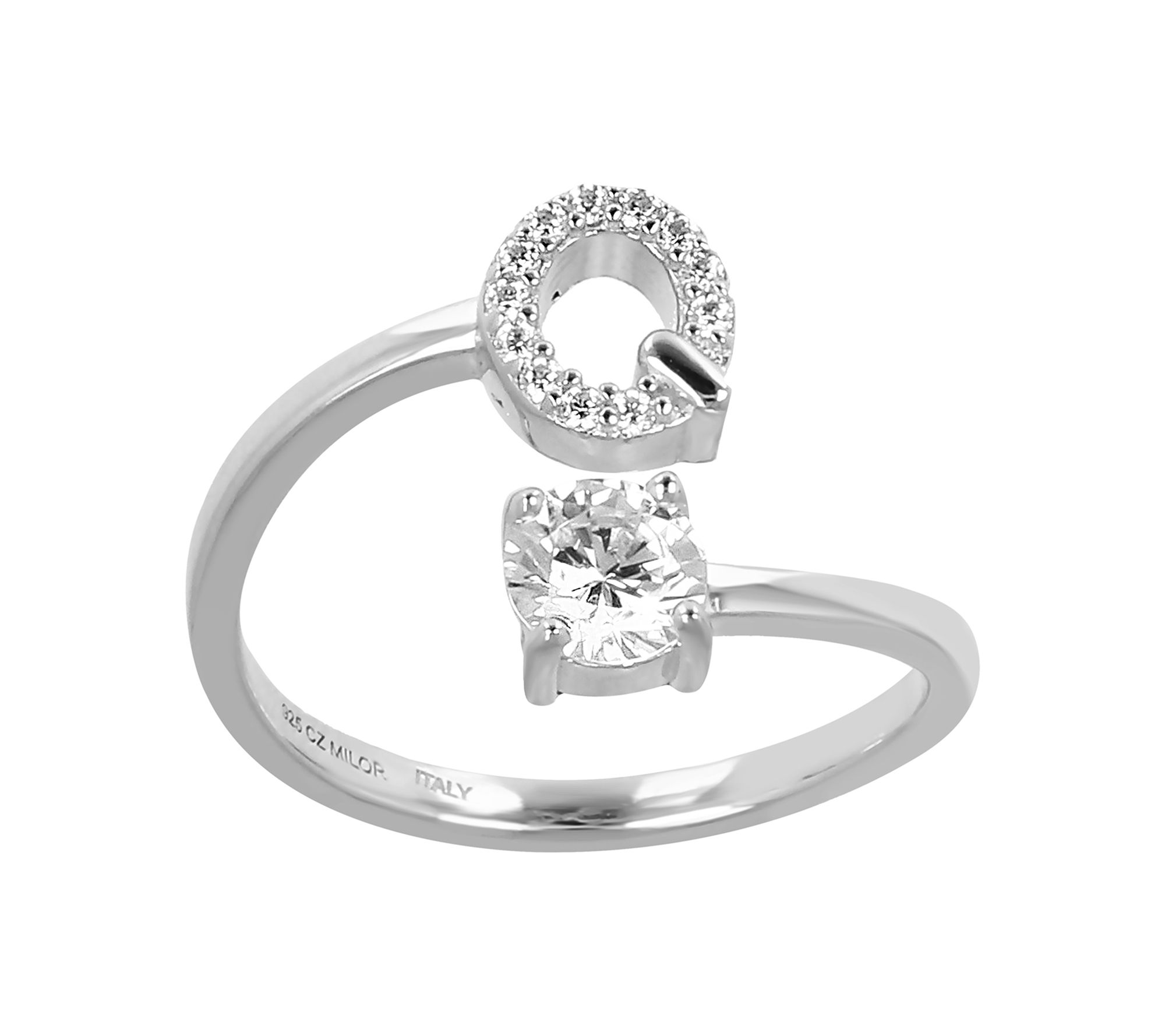 Diamonique Bypass Initial Ring, Sterling Silver