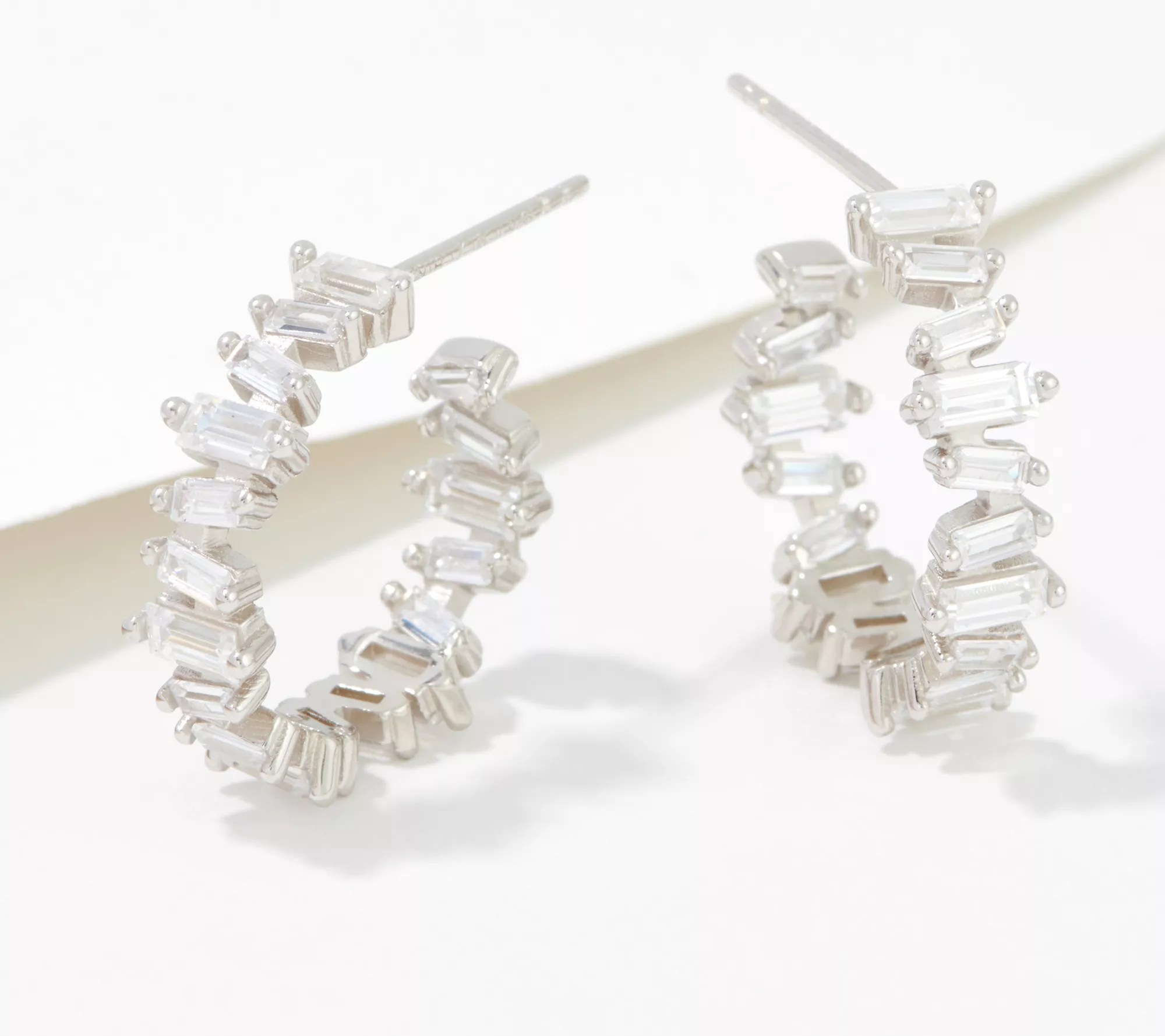 Diamonique x Amy Stran Baguette Hoop Earrings, Sterling Silver