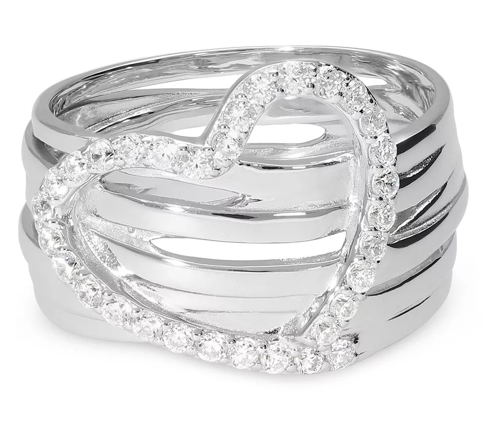 Diamonique Heart Textured Band Ring, Sterling Silver