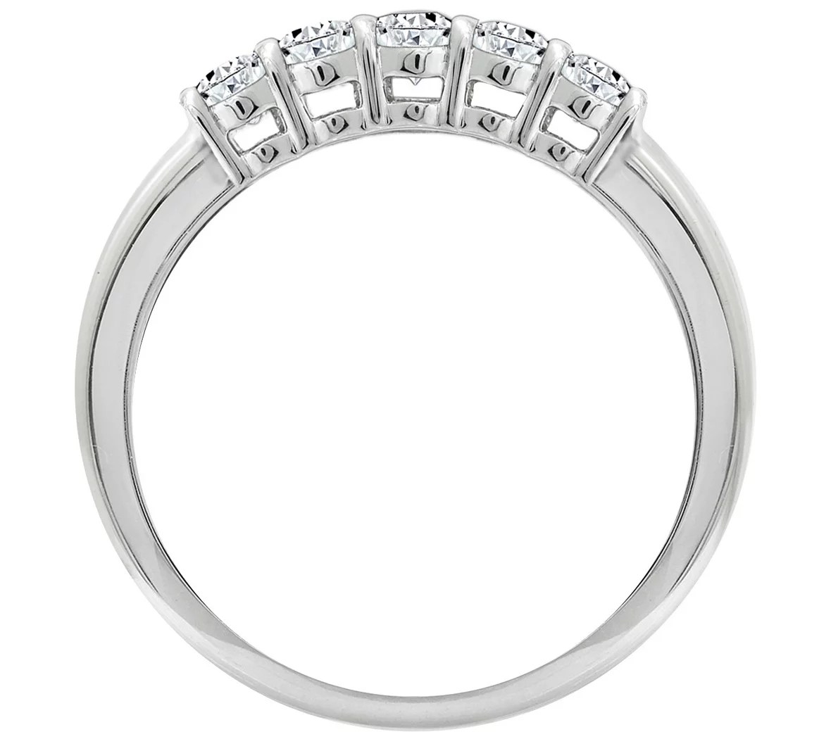 Diamonique 5 Stone 100Facet Anniversary Ring,Platinum Clad