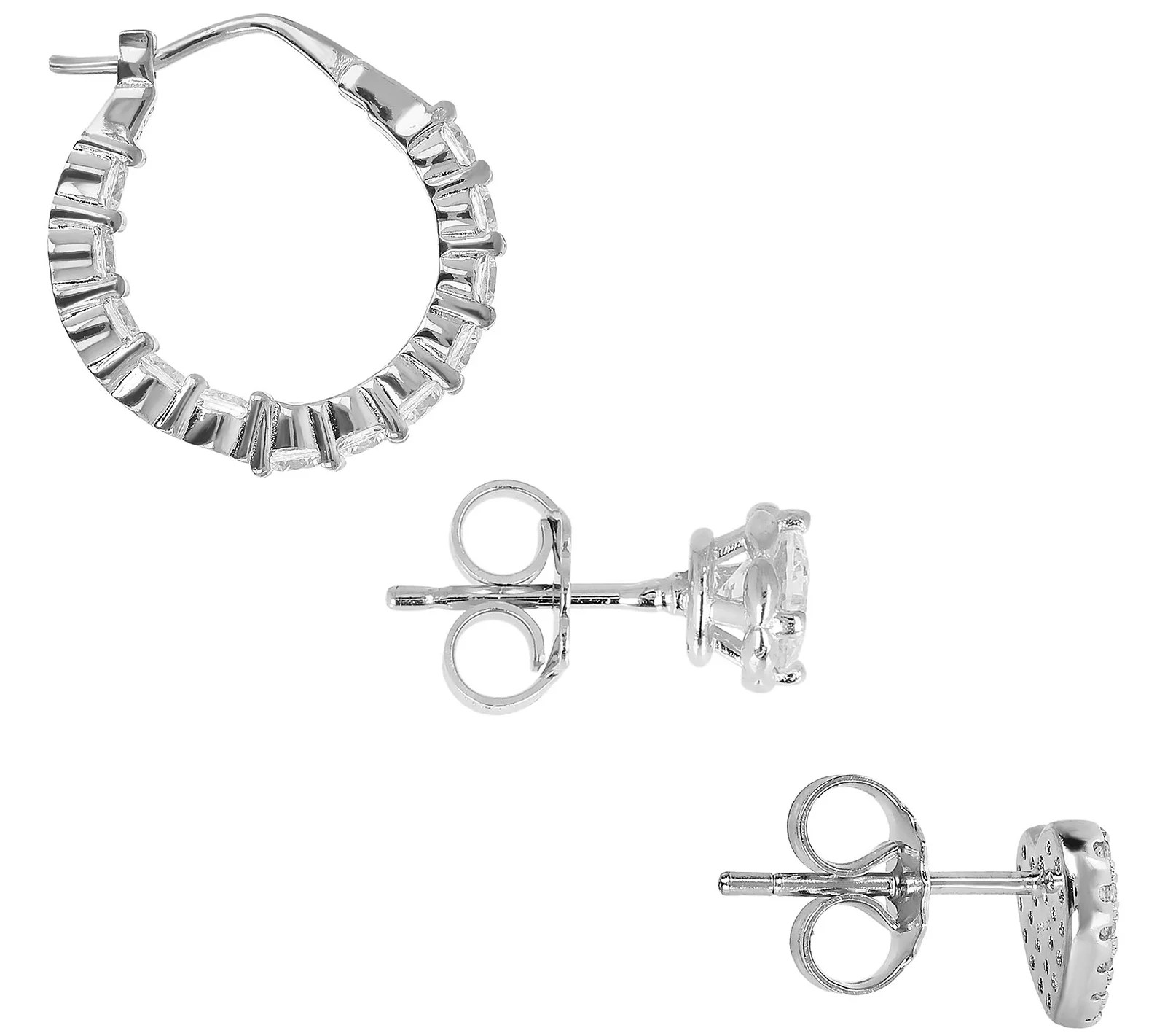 Diamonique Set of 3 Boxed Earrings, Sterling Silver