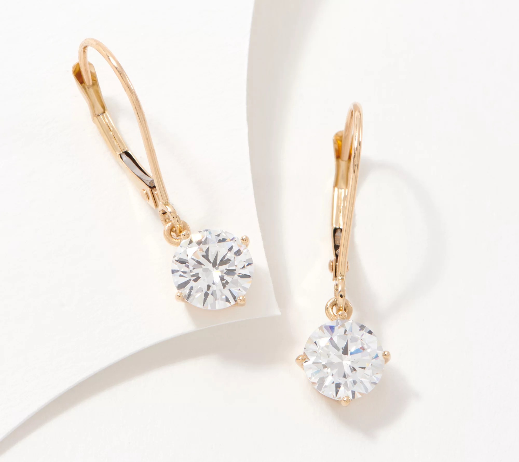 Diamonique 100Facet 2cttw Lever Back Earrings, 14K Gold