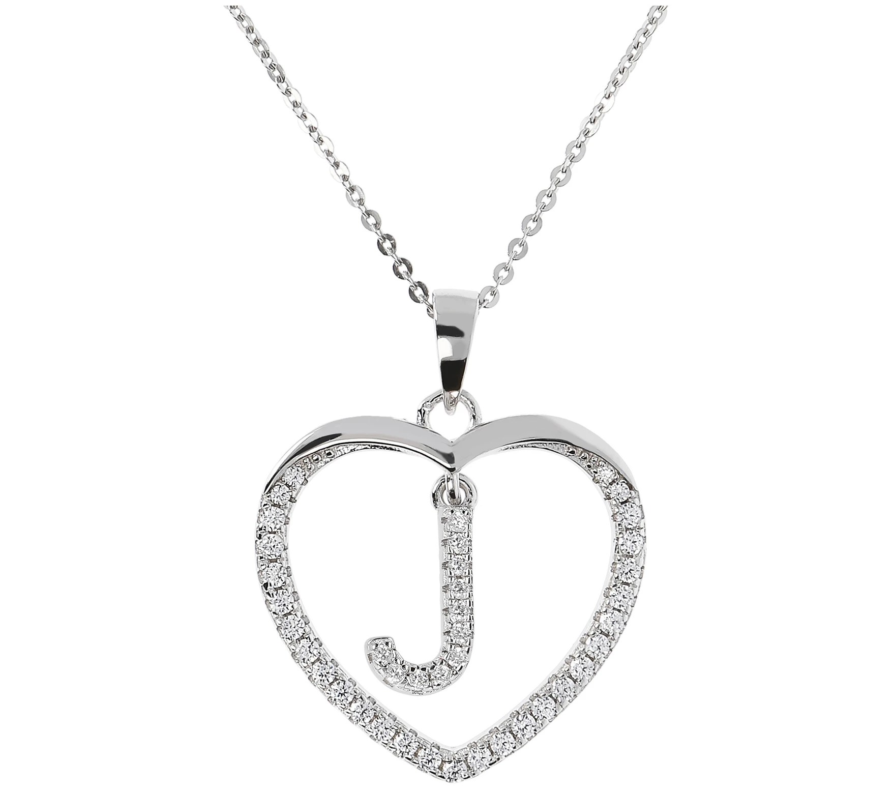 Diamonique Sterling Silver Initial Heart Pendant w/ Chain