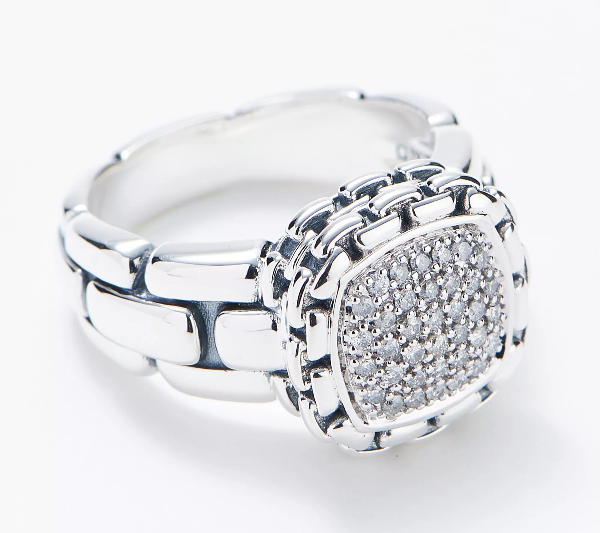 JAI Sterling Silver Diamond Cushion Box Chain Ring, 0.25 cttw